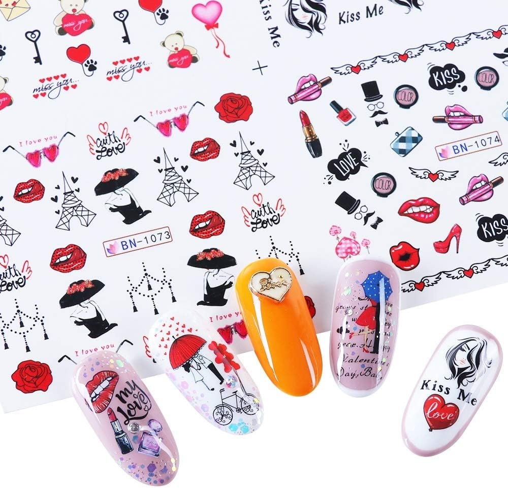 12 Designs Nail Stickers Valentine'S Day Manicure Decoration Nail Art Decals 16.5X25.5Cm Zhengpingpai image number 1