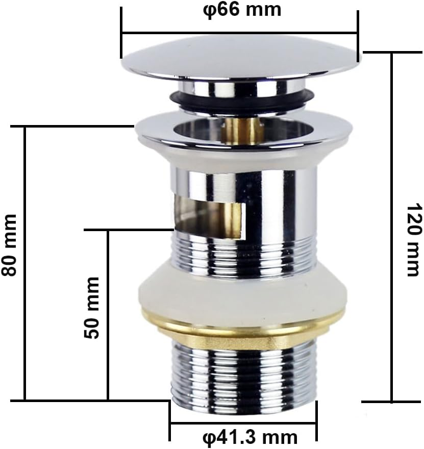 Pop up Sink Plug Slotted Black Click Clack Basin Waste Plug with Overflow for Bathroom Bathtub image number 3