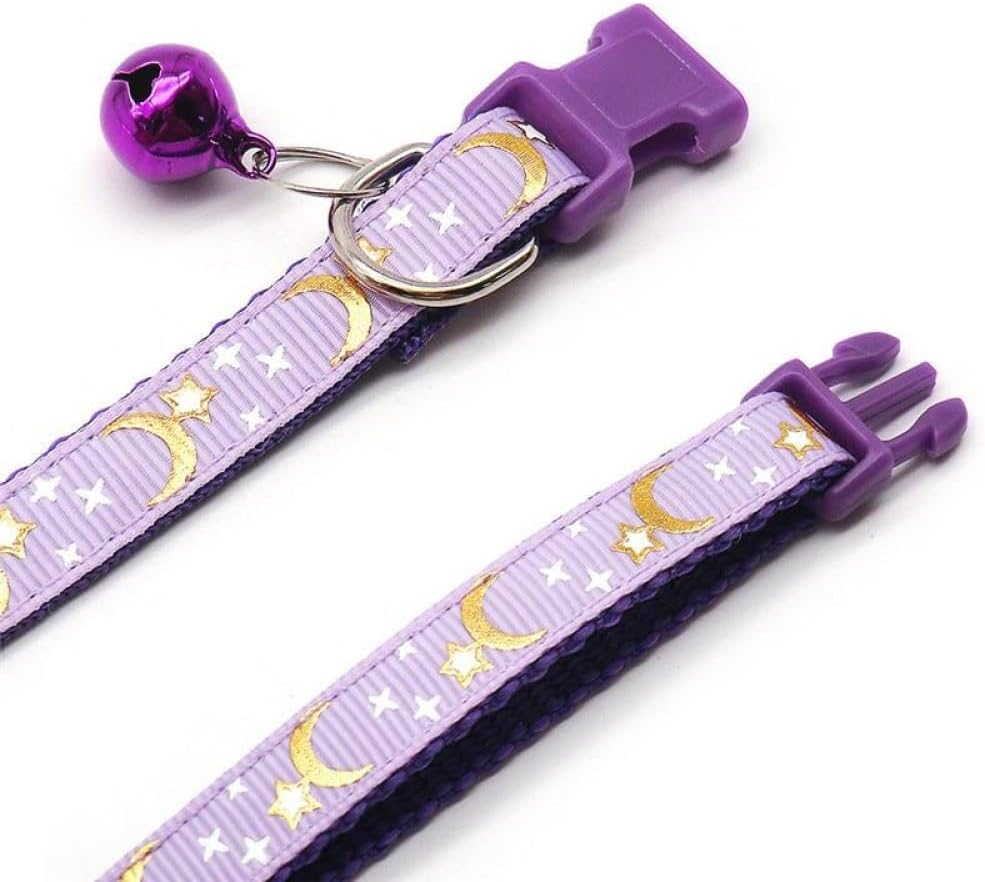 Reflective Cat Collars Breakaway with Bell Moons Stars 2 Pack Girl Boy Pet Kitten Collar Adjustable 7.5-12.5 Inch (Purple) image number 4