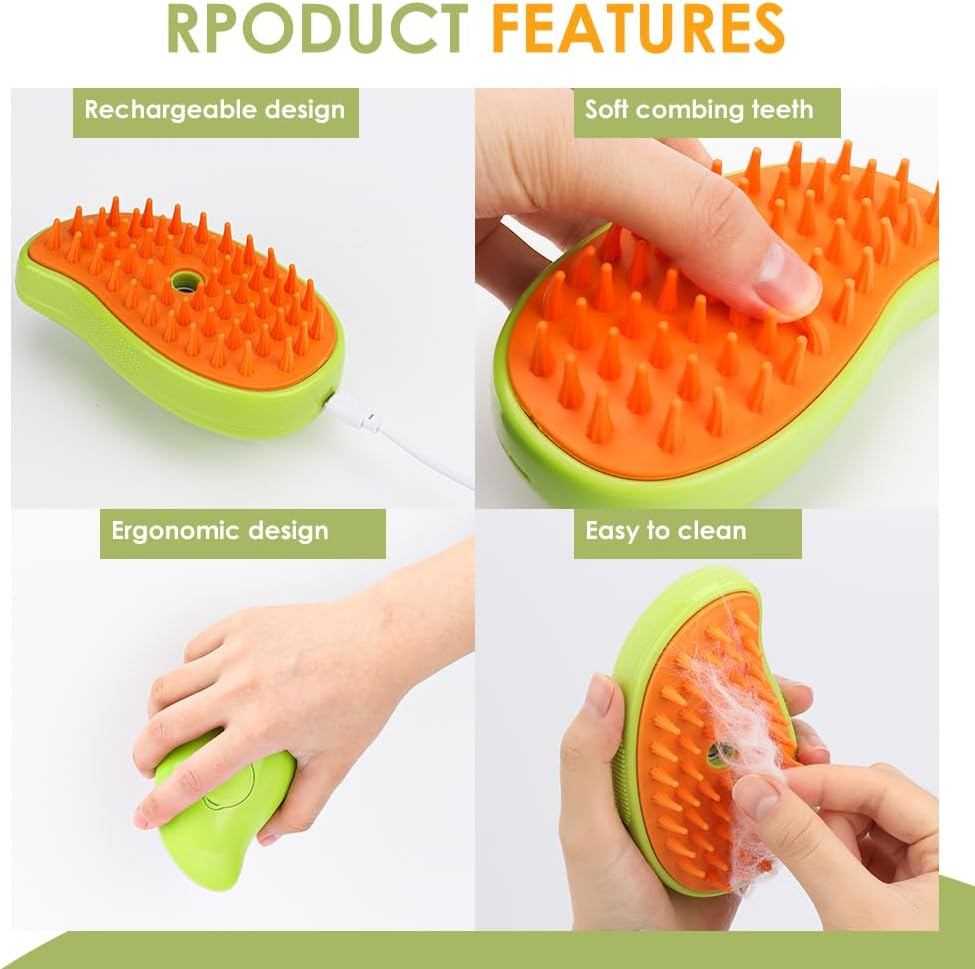 Cat Brush with Spray, Anti-Animal Hair Brush, Detangling Brush for Cats with Water Reservoir, Short Haired Cat Brush, for Removing Dead Hair and Lost Hair (Yellow) image number 5