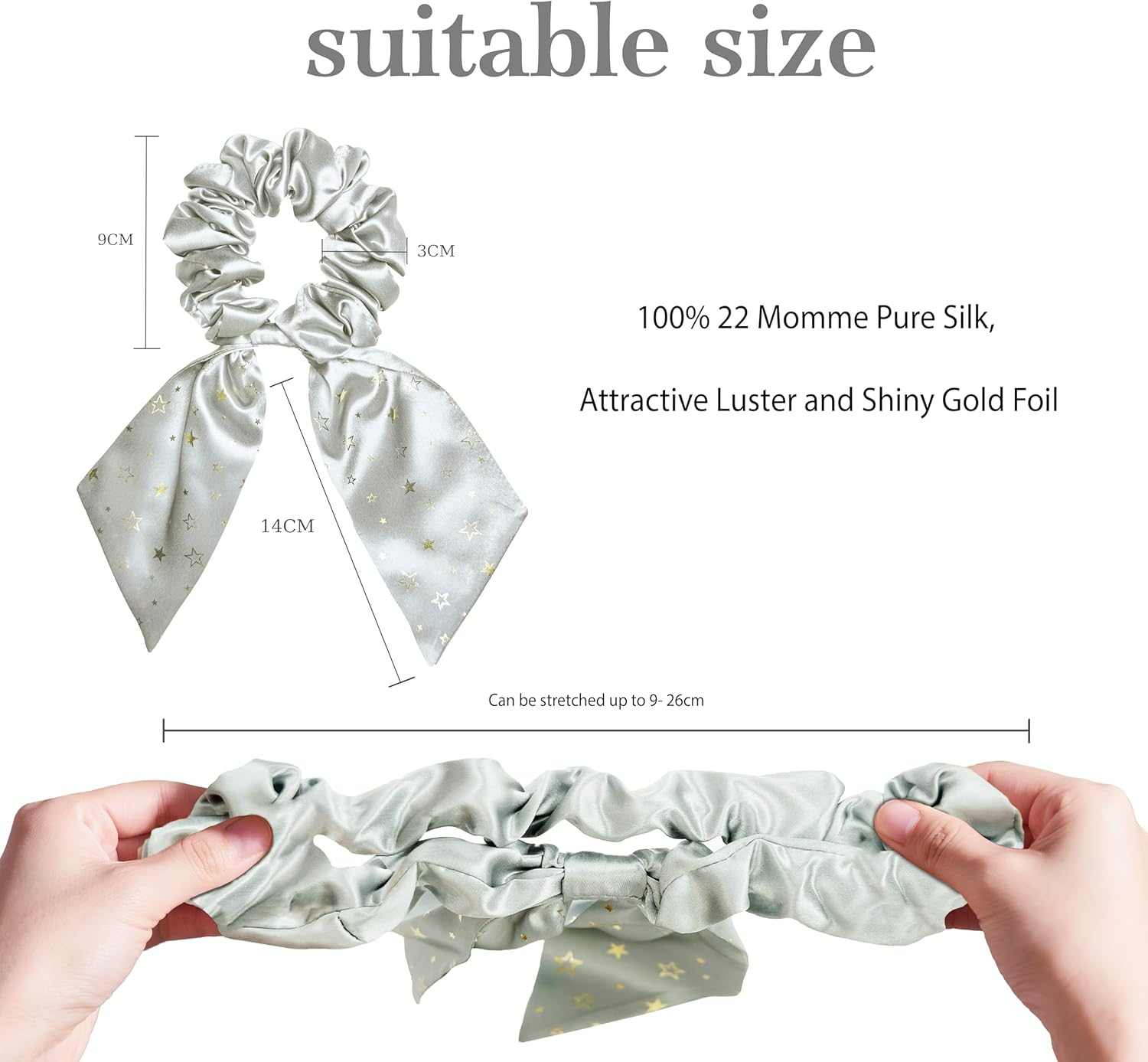 Townssilk Silk Scrunchie Set of 2 with Bow, 100% Mulberry Silk Hair Scrunchie, Voluminous & Gentle, Oeko-Tex Certified - Silver + Meadow Green image number 3