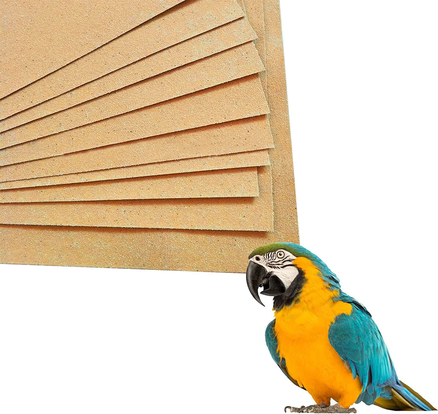 20 Pcs Gravel Paper for Bird Cage, 17X11 Inches Bird Cage Gravel Liner, Bird Grinding Sandpaper, Easy Clean Pet Sandpaper, Calcium Paper with Sea Sand for Birds Parrots Cockatiels(20Pcs Fine Sand)