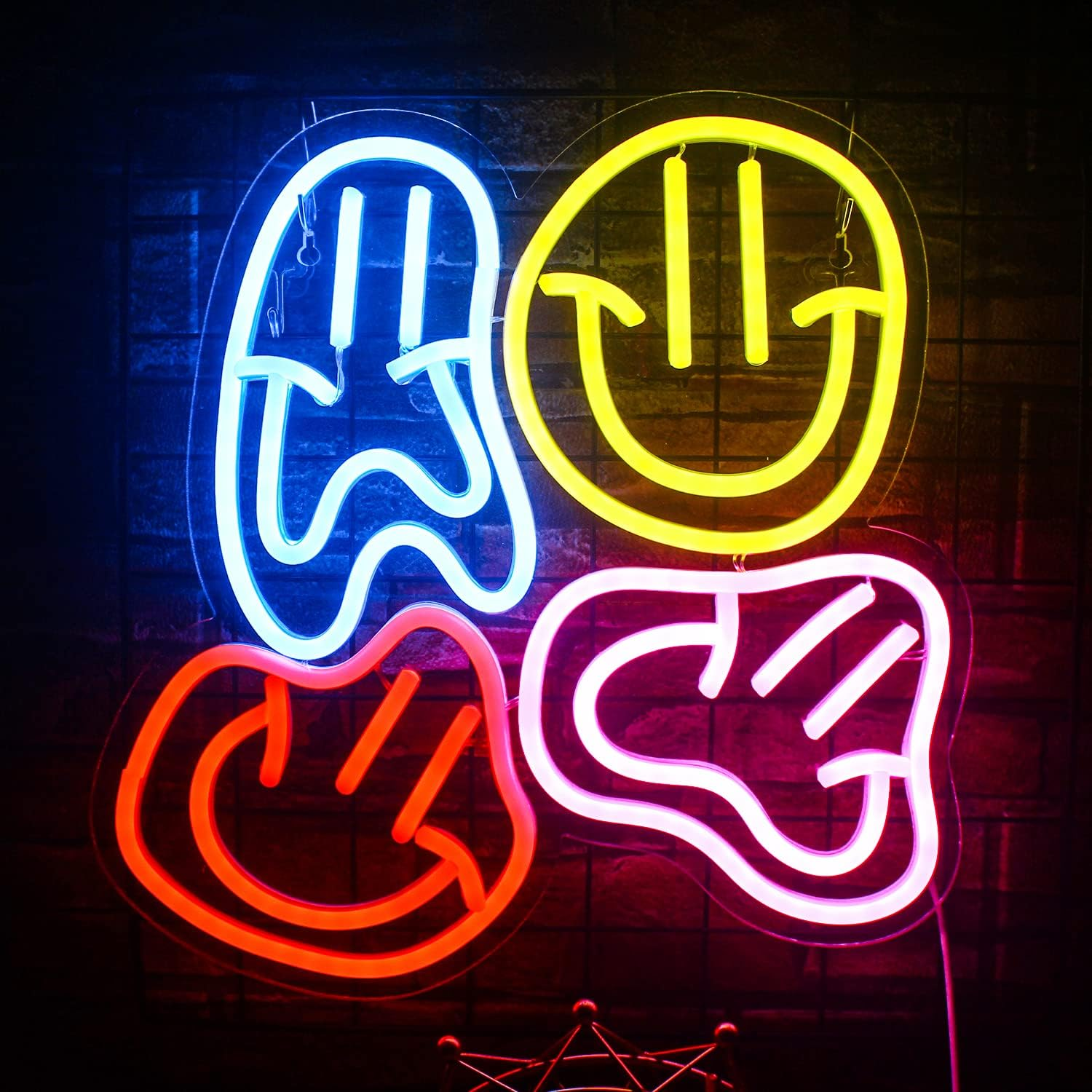 Smiley Faces Neon Sign Led Colorful Distorted Happy Faces Neon Light Signs for Wall Decor Usb Light up Signs for Kids Bedroom Preppy Room Decor Party Decoration Valentine'S Day Gifts image number 1