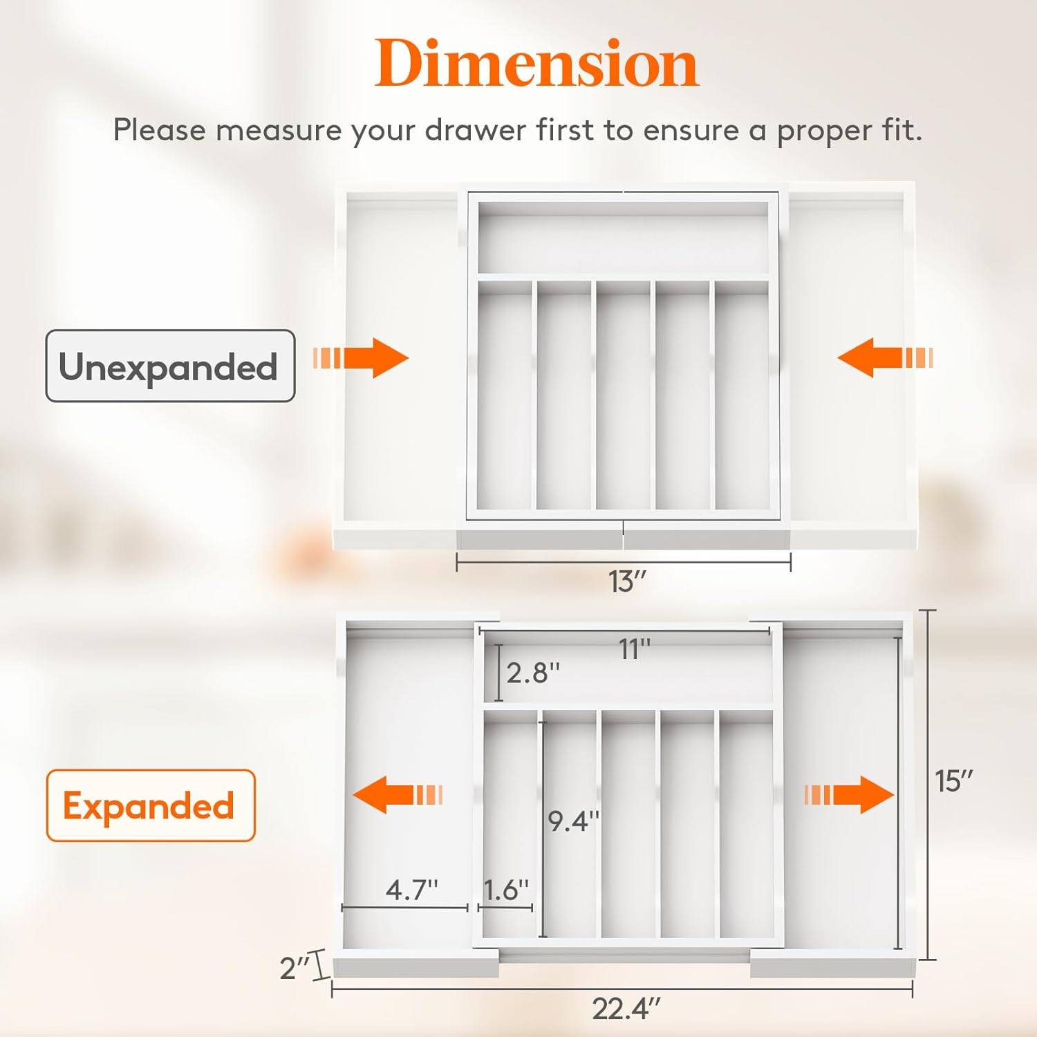 Lifewit Silverware Drawer Organizer, Expandable Utensil Tray for Kitchen, Bamboo Flatware and Cutlery Holder, Wood Adjustable Storage for Spoons Forks Knives, Large, White image number 4