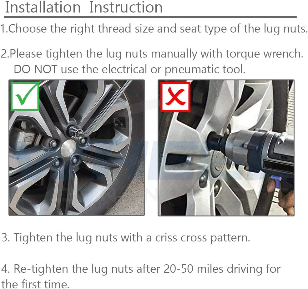 WHEEL CONNECT Spline Lug Nuts, Acorn for Conical Seat. 12X1.5, Thread, Set of 20 with 1 Key and 1 Storage Bag, for Aftermarket Custom Tuner Wheel, Black Finish.M 12 X 1.50 image number 4