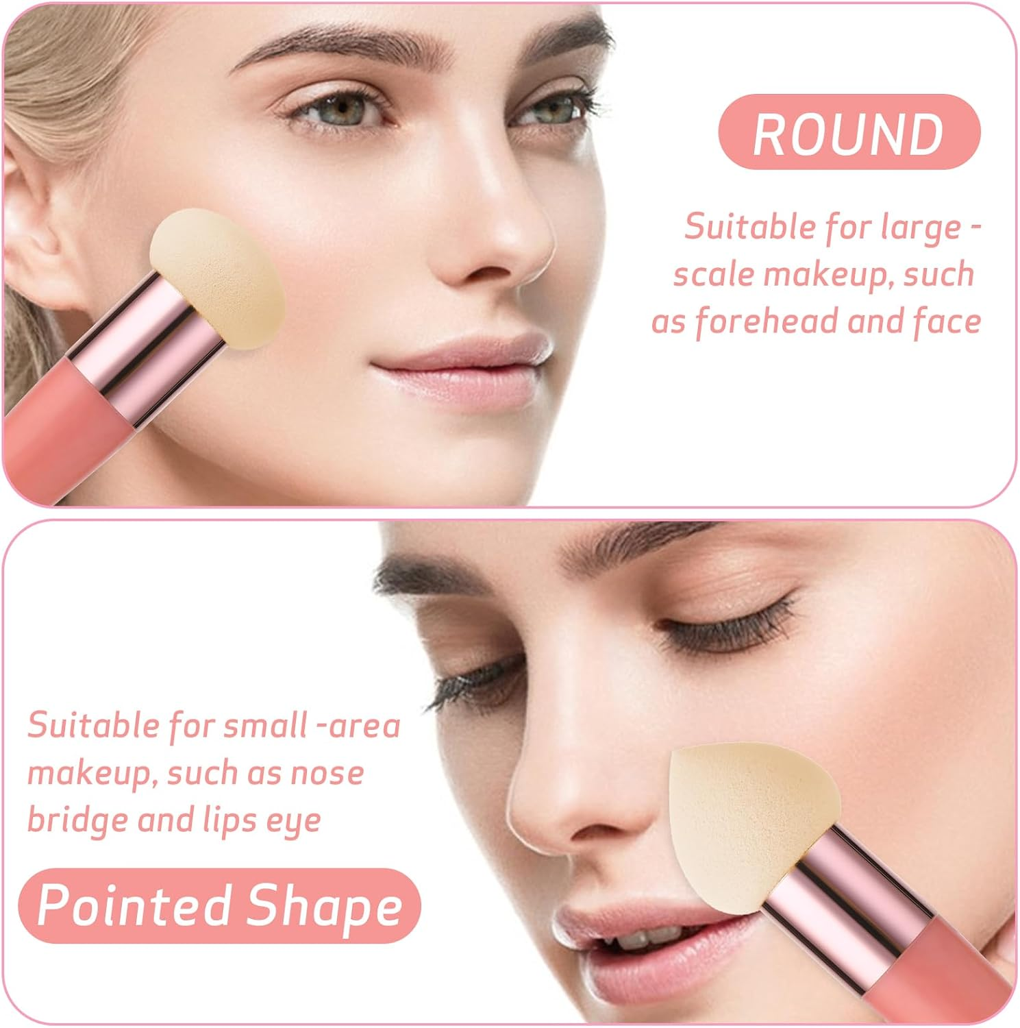 Sibba Makeup Sponge 3 Pieces Foundation Makeup Concealer Cosmetic Mixed Mini Brush Angle Handle Applicator Artist Application Mushroom Eyebrow Face Tassel Powder (Rose Red) - Black image number 3