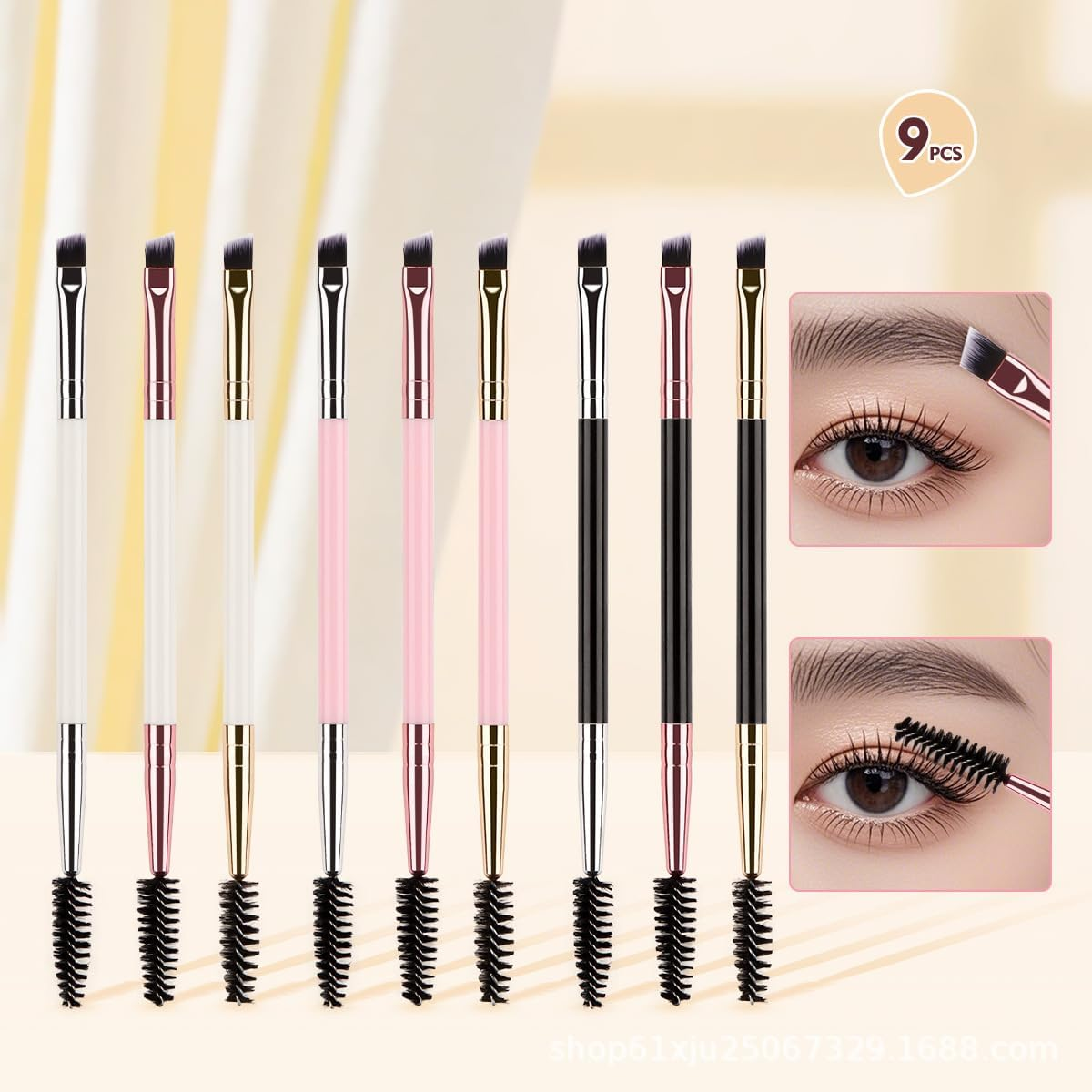 Duo Eyebrow Brush - 9Pcs Colour-Coded Spoolie Brush and Angled Brow Brushes for Pro Makeup | Eyelash Brush for Shaping, Blending & Grooming image number 5