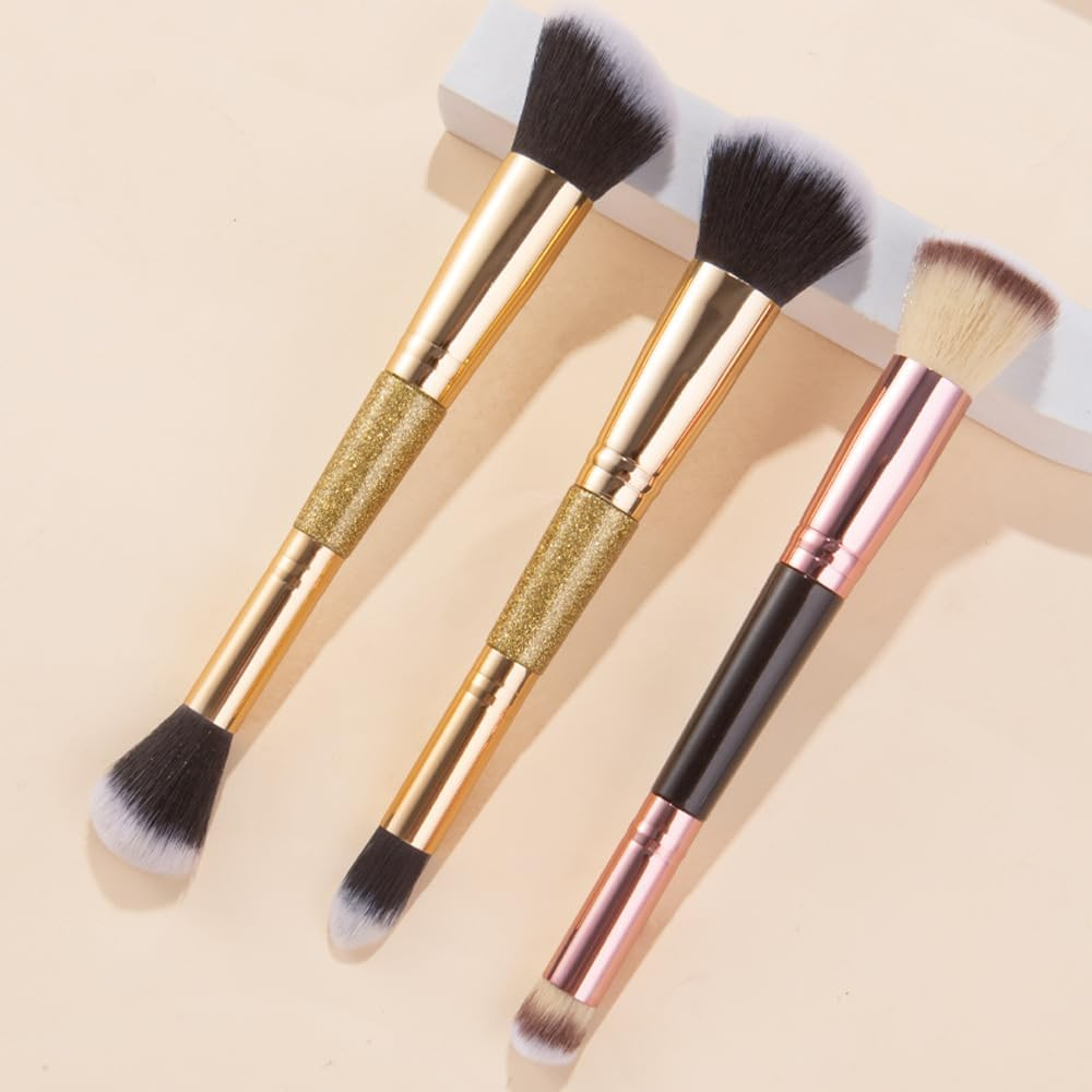 HIGHROCK Foundation Makeup Brush, Double Ended Makeup Brushes for Blending Liquid Powder, Foundation Concealer Blush Blush Professional Brush (GOLD) image number 4
