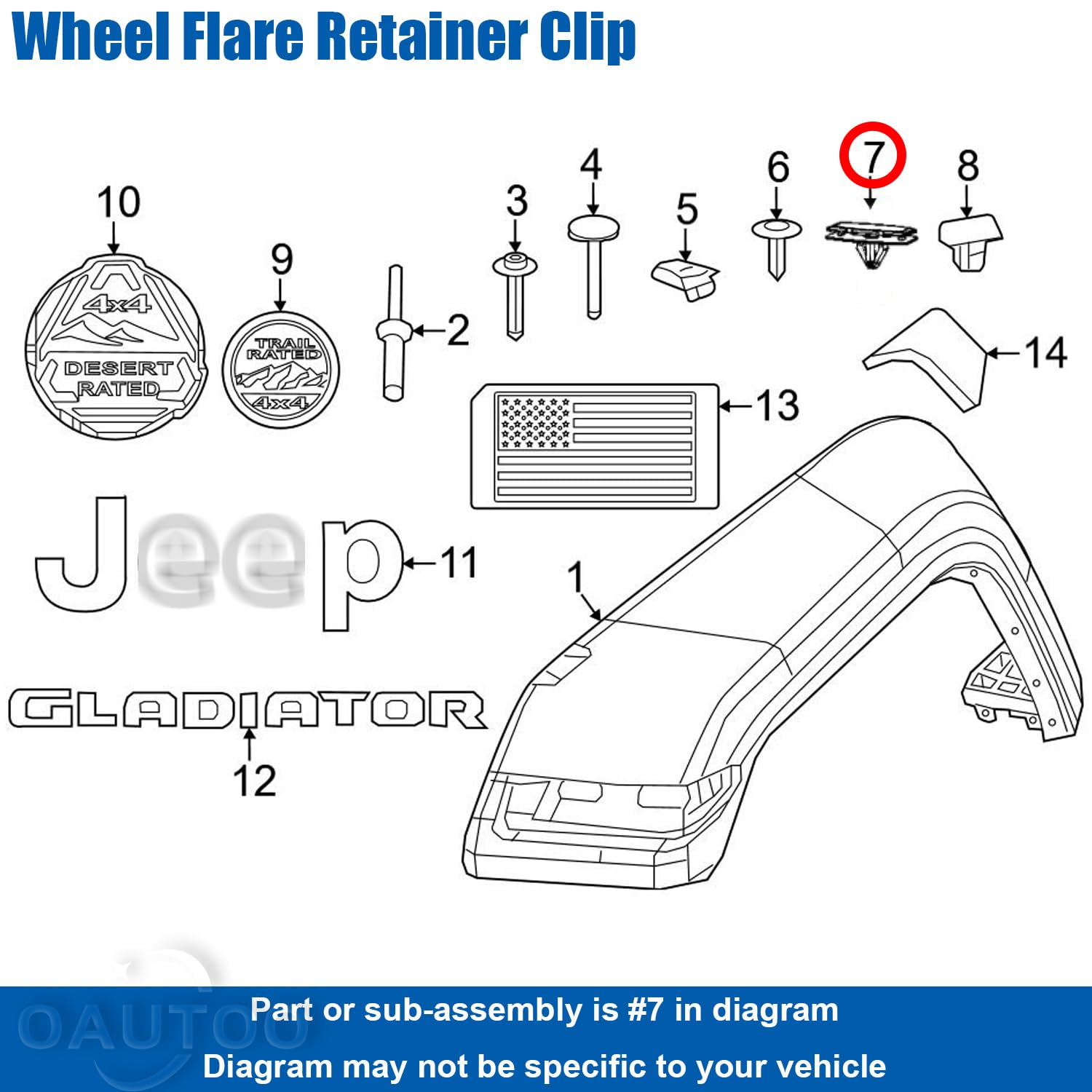 OAUTOO 30Pcs Wheel Flare Retainer Fender Clip 68526185AA Fits Jeep Wrangler JL 2018-2024, Fits Jeep Gladiator JT 2020-2025, Fits RAM 1500 2019-2025 68526185-AA image number 3