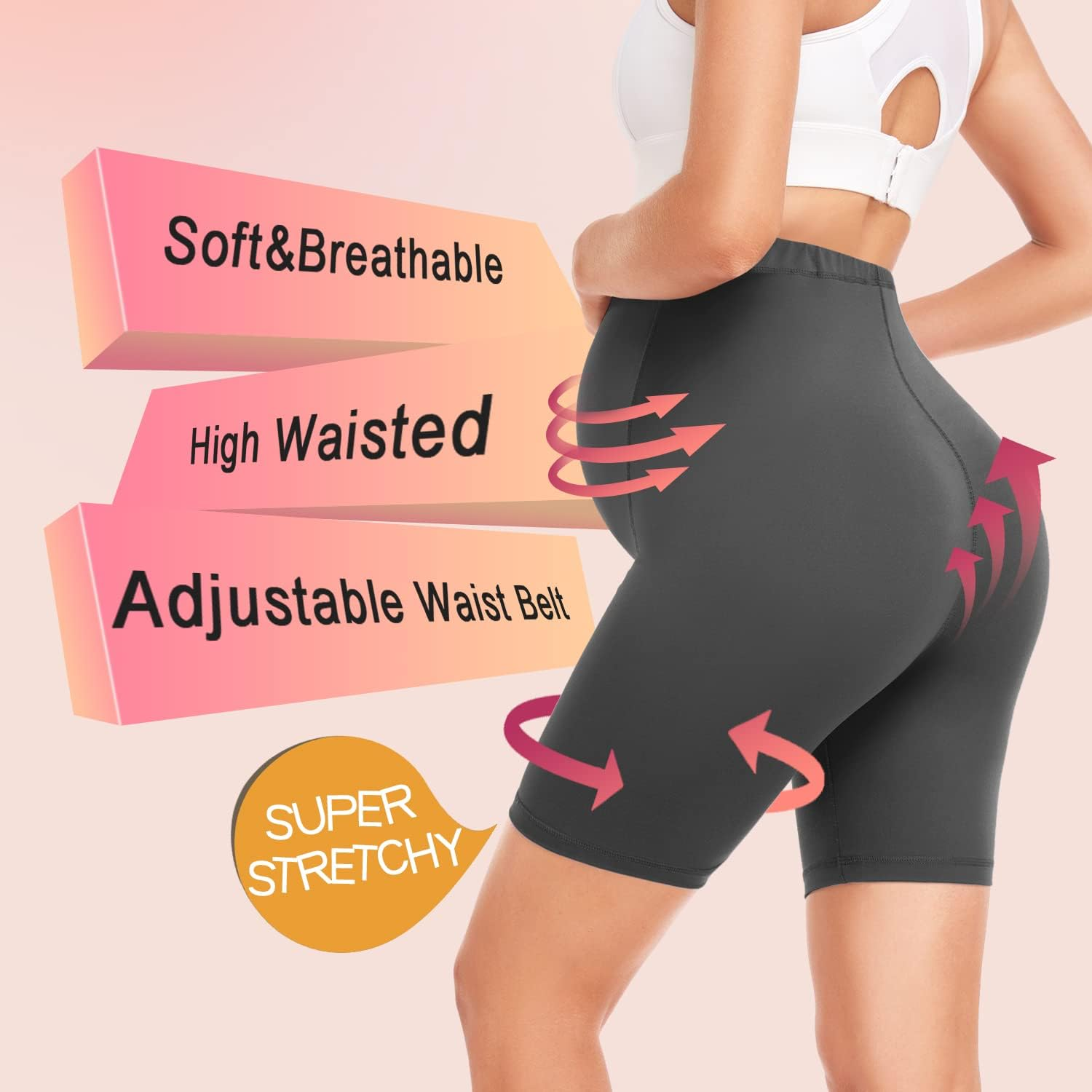 Hi Clasmix Maternity Shorts over Belly Active Workout Summer Yoga Athletic Pregnancy Adjustable Belt Biker Shorts Pants(3 Pack Black+Grey+Navy,X-Large) image number 5