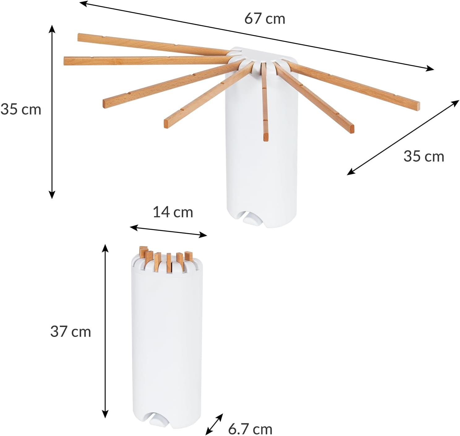 Todeco Wall Mounted Drying Rack with 7 Beech Wood Rod, Collapsible Clothes Drying Rack with Extra Botton Hook, Laundry Drying Rack for Bathrrom Balcony Laundry Room image number 1