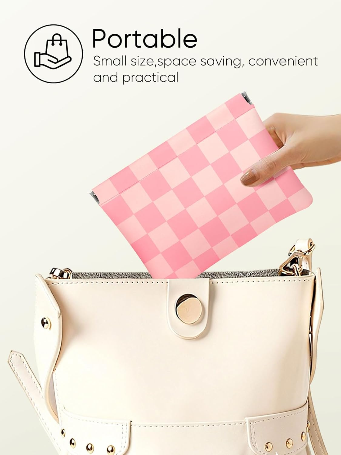 Ksriylm Rose Pink Checkered PU Leather Makeup Pouch Set for Women Cute Check Pattern Small Make up Bag for Purse Waterproof Initial Plaid Makeup Cosmetic Bags Pouches for Purse Travel Toiletry Bag