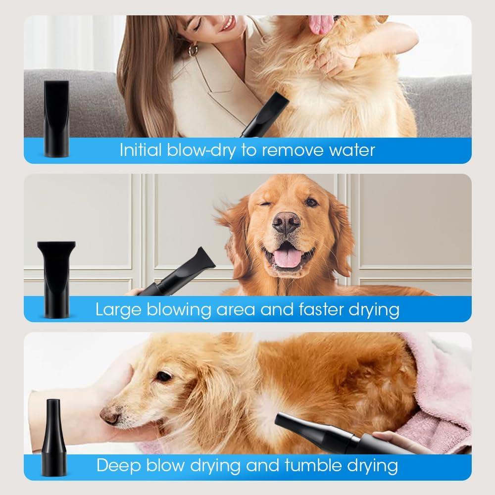 Petzly Dog Dryer for Pet Grooming, 3200W High Velocity Force Blow Pet Dryer, Adjustable Speed & Temperature Control Dog Blow Dryer, Quiet Dog Hair Dryer with 3 Nozzle