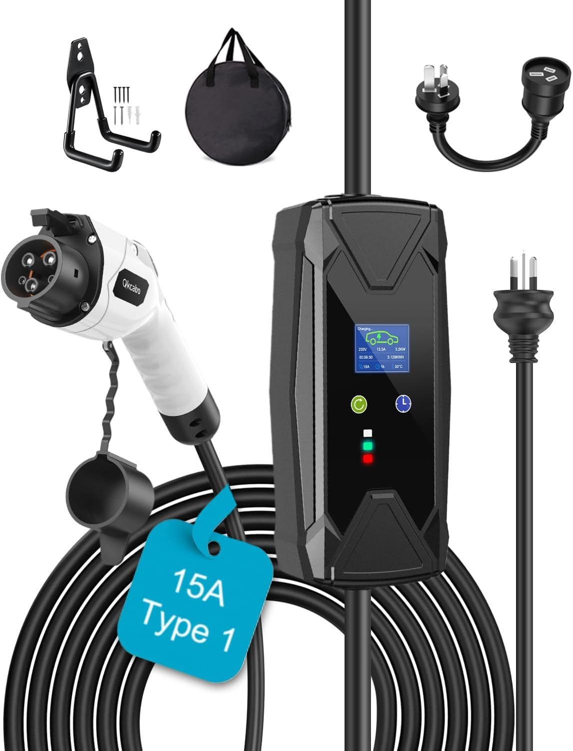 Qkcabo Type 1 EV Charger, 5 Meters Charging Cable 10A/15A 240V, Australian 15A Charger EV, Adjustable Current for SAE J1772 Electric Vehicle Car/Phev image number 2