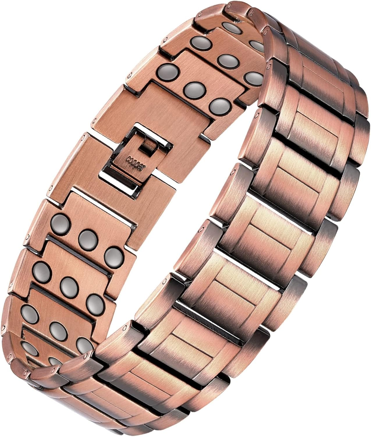 Feraco Men'S Copper Magnetic Bracelet for Arthritis Pain Relief 99.99% Solid Copper Bracelets with 3 Row Strong Magnets,Adjustable