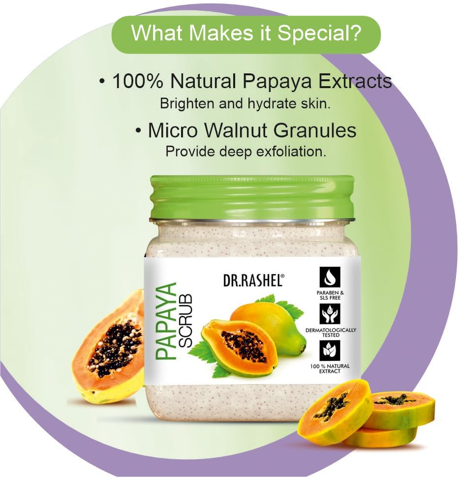 DR.RASHEL Scrub for Face & Body (Papaya Scrub, 380 ML) | All Skin |Cleanser Scrub for Deep Exfoliation | Dead Skin Remover Scrub | Tan Removal | Blackhead Remover Scrub | Face Scrub | Body Scrub image number 1