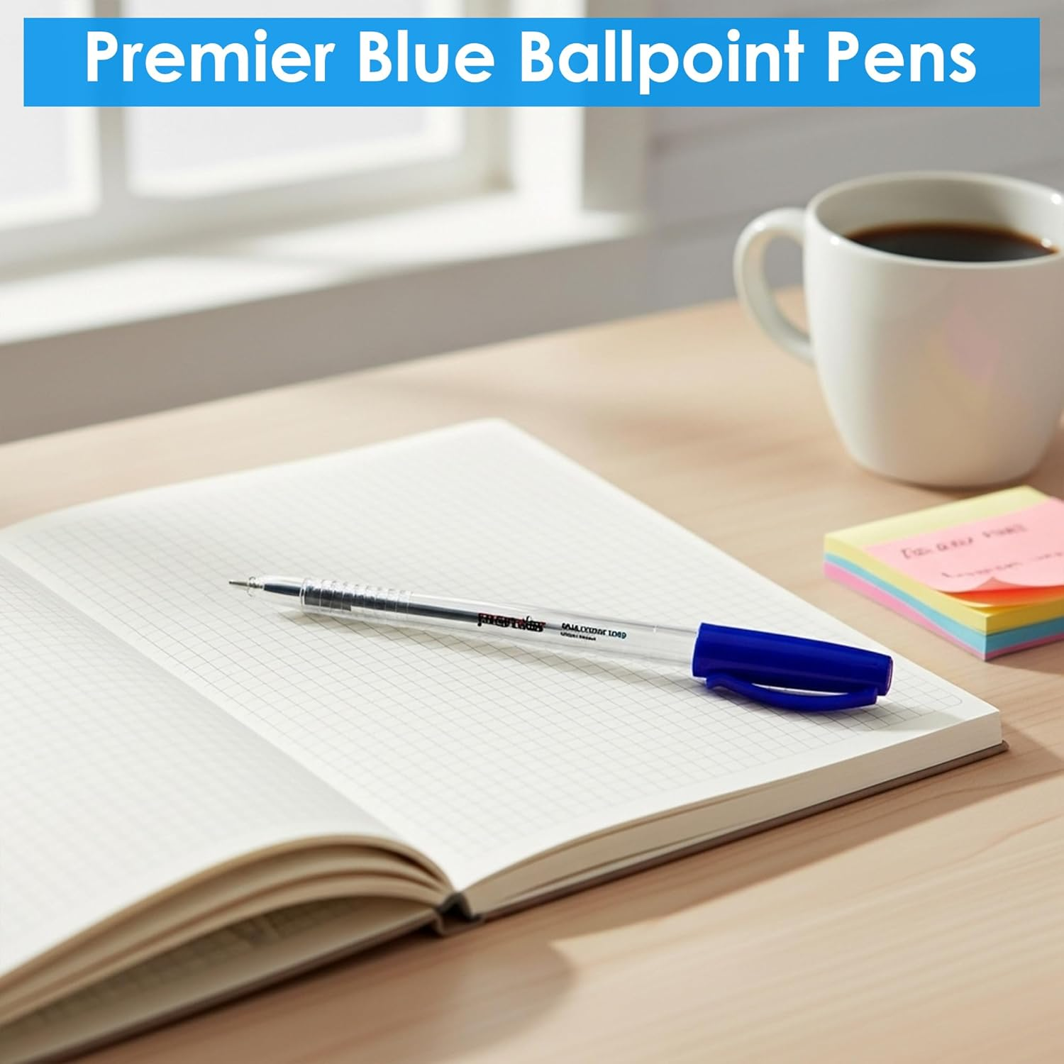 Premier Stationery Blue Ball Point Pen, Blue Ink, 1 X 100 Pack (100 Pens) | Smooth Writing | Ideal for Office, School, Study & Everyday Use