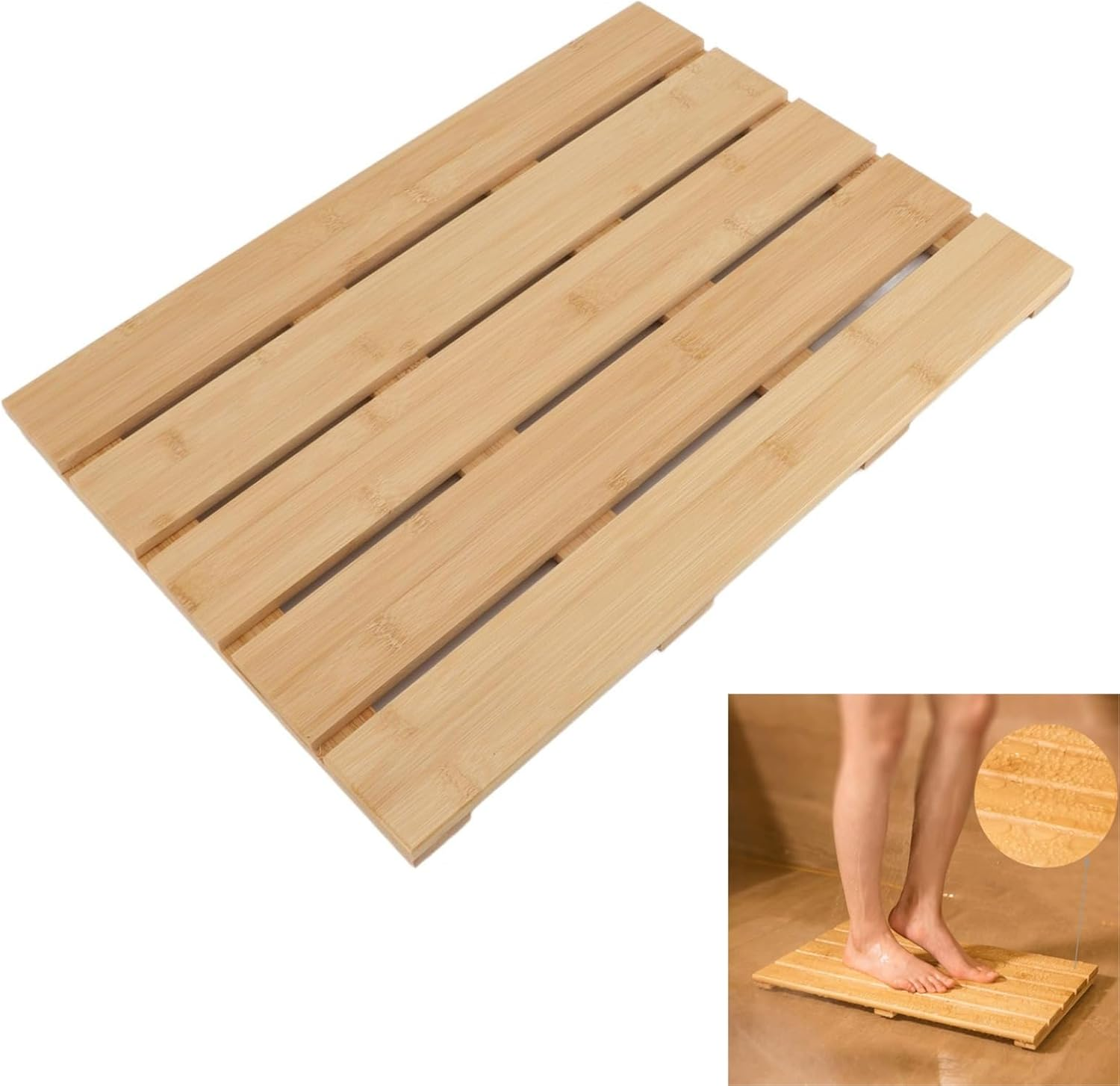 Bamboo Bath Mat Bon Slip, Multifunctional Easy Cleaning Shower Bath Mat, Bathroom Non Slip Mat Weight 1450G, Bamboo Shower Bath Mat, Bamboomat image number 2