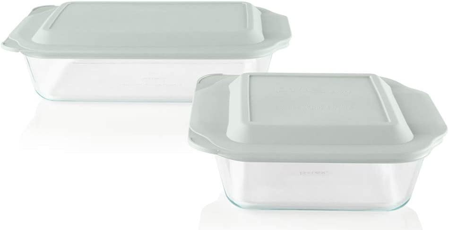 Pyrex Deep Dish Glass Baking Dishes 4 Piece Set &ndash; 50% Deeper for Roasts, Fillings & Sauces &ndash; Durable Tempered Glass, BPA Free, Dishwasher, Freezer, Microwave & Oven Safe &ndash; Sage Lids image number 4