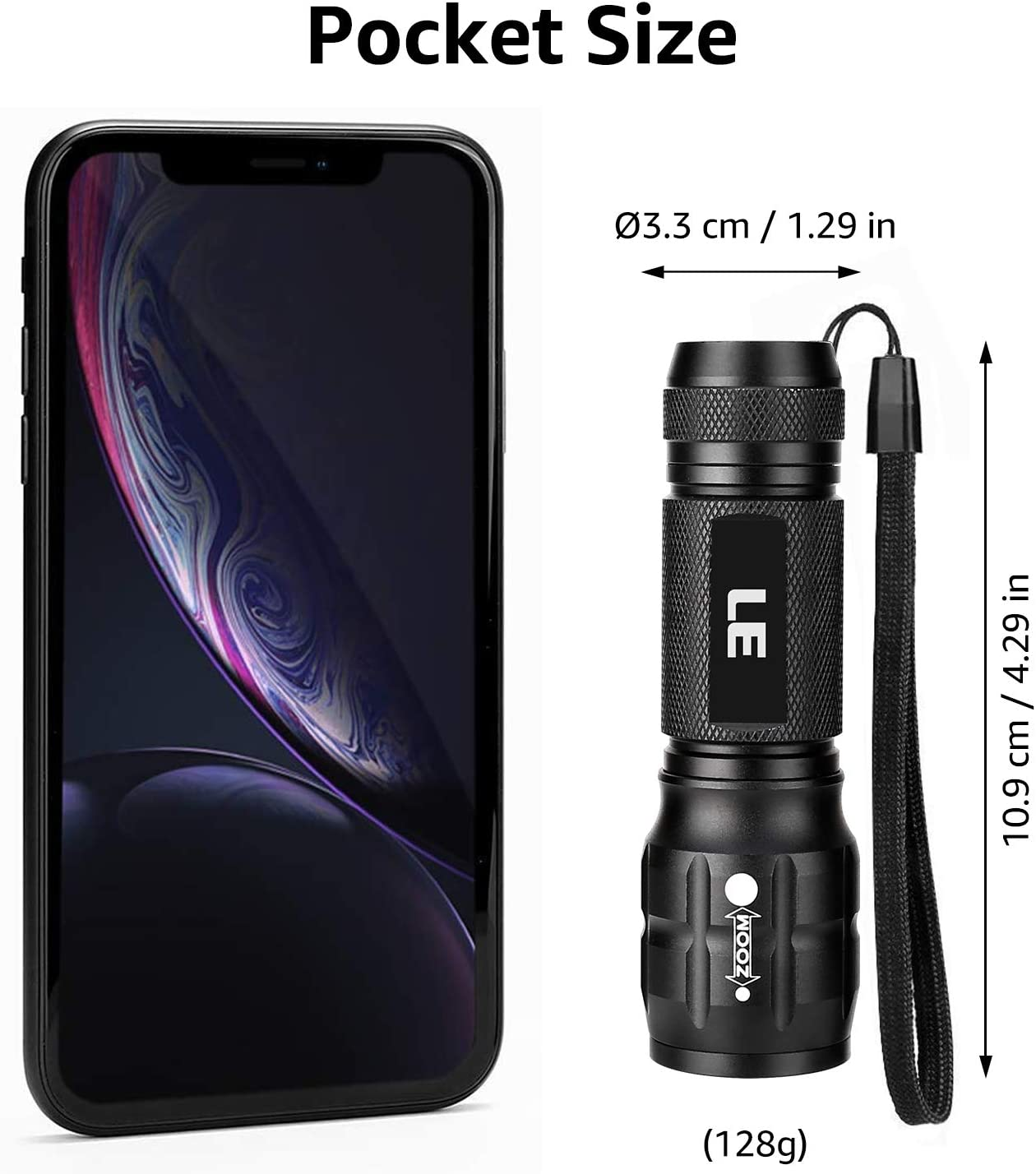 LE LED Torch, Super Bright Battery Powered Flashlight with Adjustable Focus, Waterproof, Handheld Tactical Mini Torches, Lightweight Flashlight for Emergency,Running, 3 AAA Batteries Included image number 5