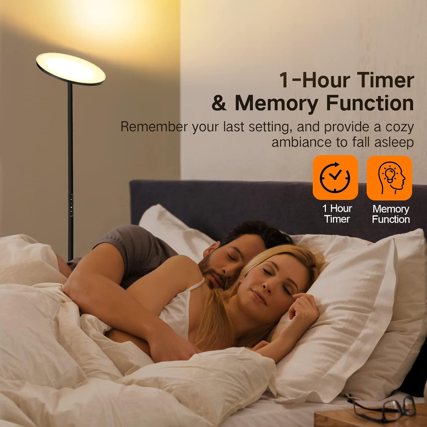 OUTON Floor Lamp, 30W/3000LM LED Modern Torchiere Sky Lamp, Super Bright Dimmable Standing Tall Lamp with 4 Color Temperatures, Remote Touch Control, 1 Hour Timer for Living Room Bedroom Office, Black image number 3