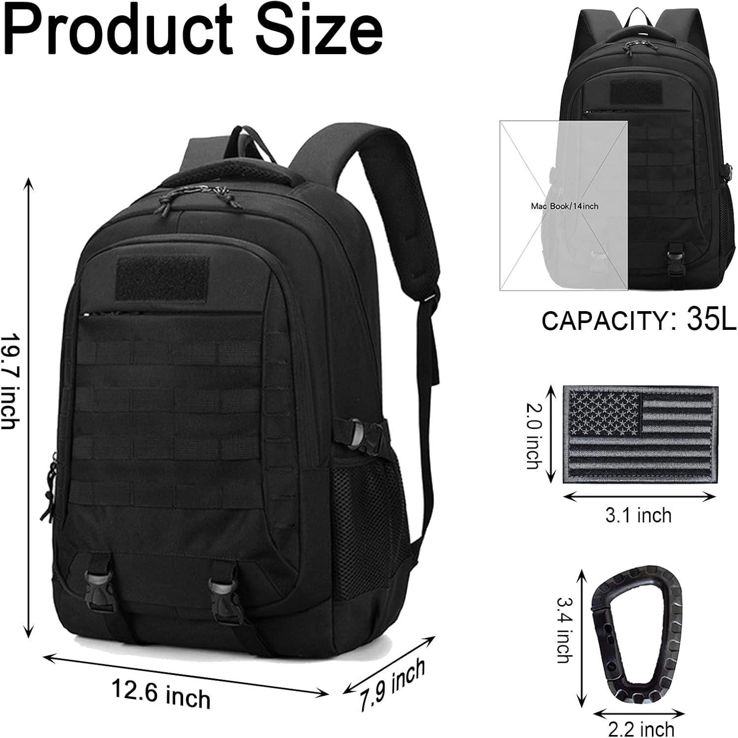 Aocmpxs Tactical Backpack, 35L Military Backpacks Hiking Daypack for Water-Resistant 3 Day Assault Bag Molle Army Pack image number 3