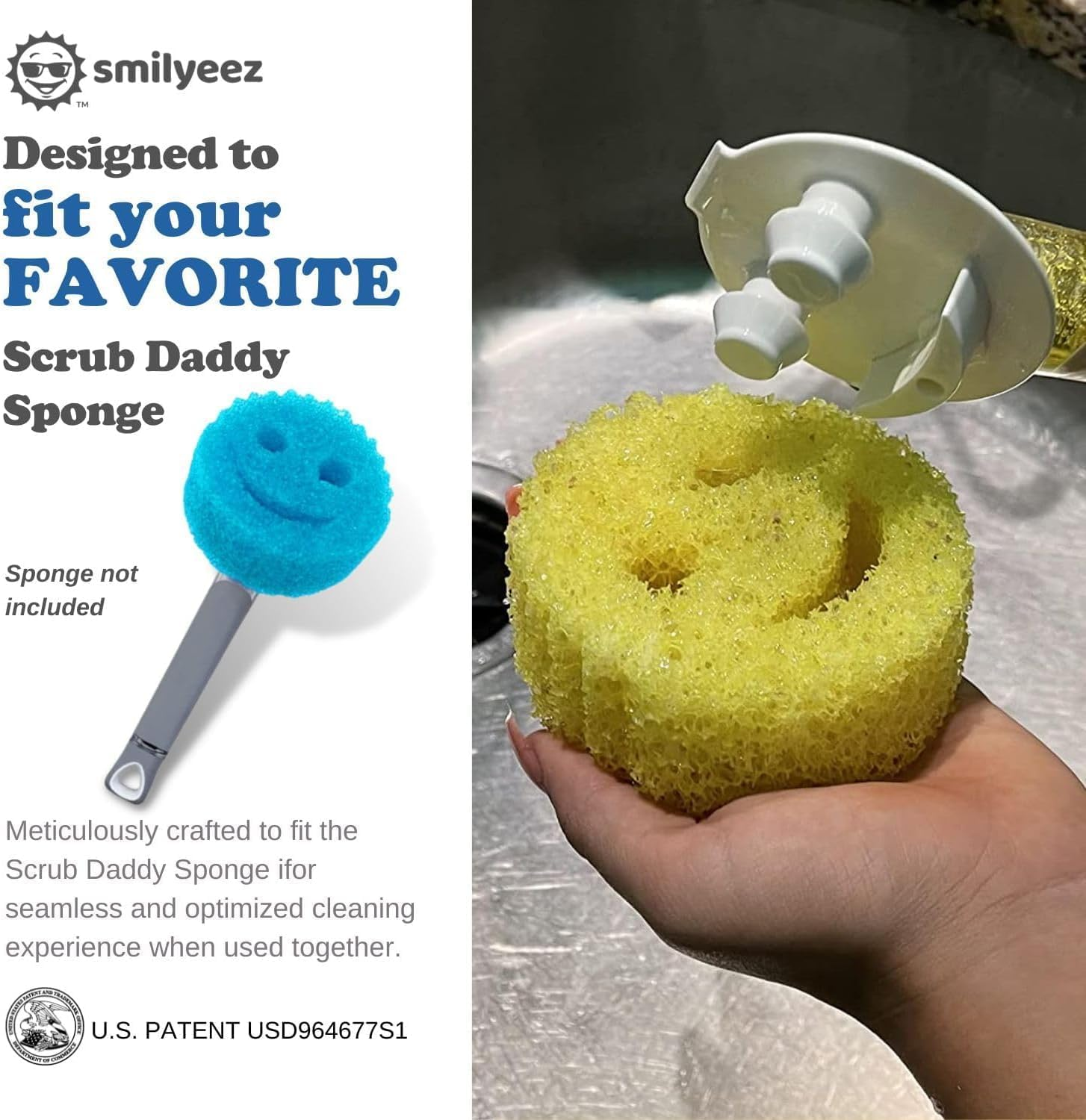 The Original Smiling Handle with Soap Dispensing by Smilyeez for the Smiling Sponge & Smilyeez Dishwand Combo (White/Grey) - Purple image number 3