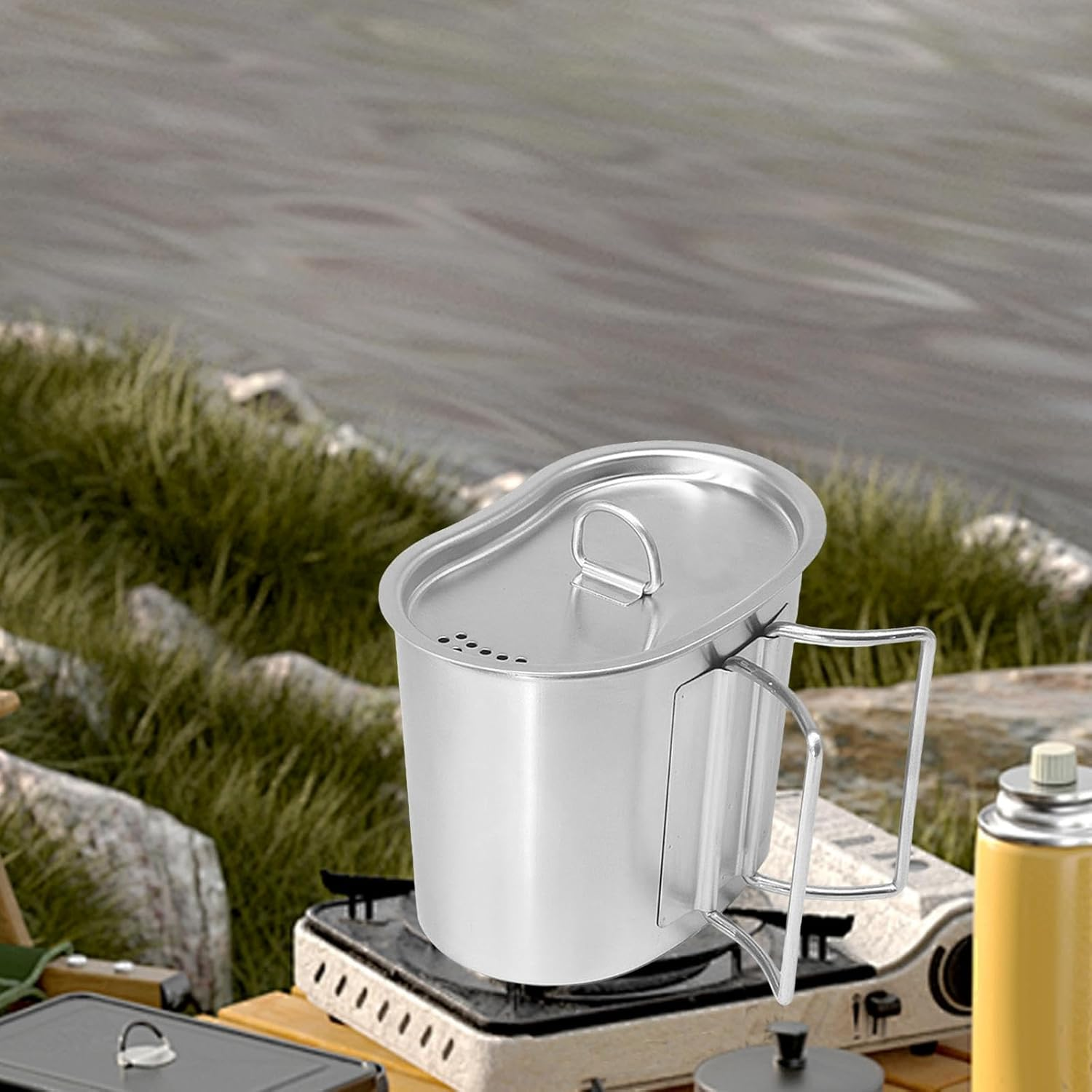 Amagogo Camping Pot Boiling Pot Steaming Pot Campfire Cookware for Hiking Survival Barbecue