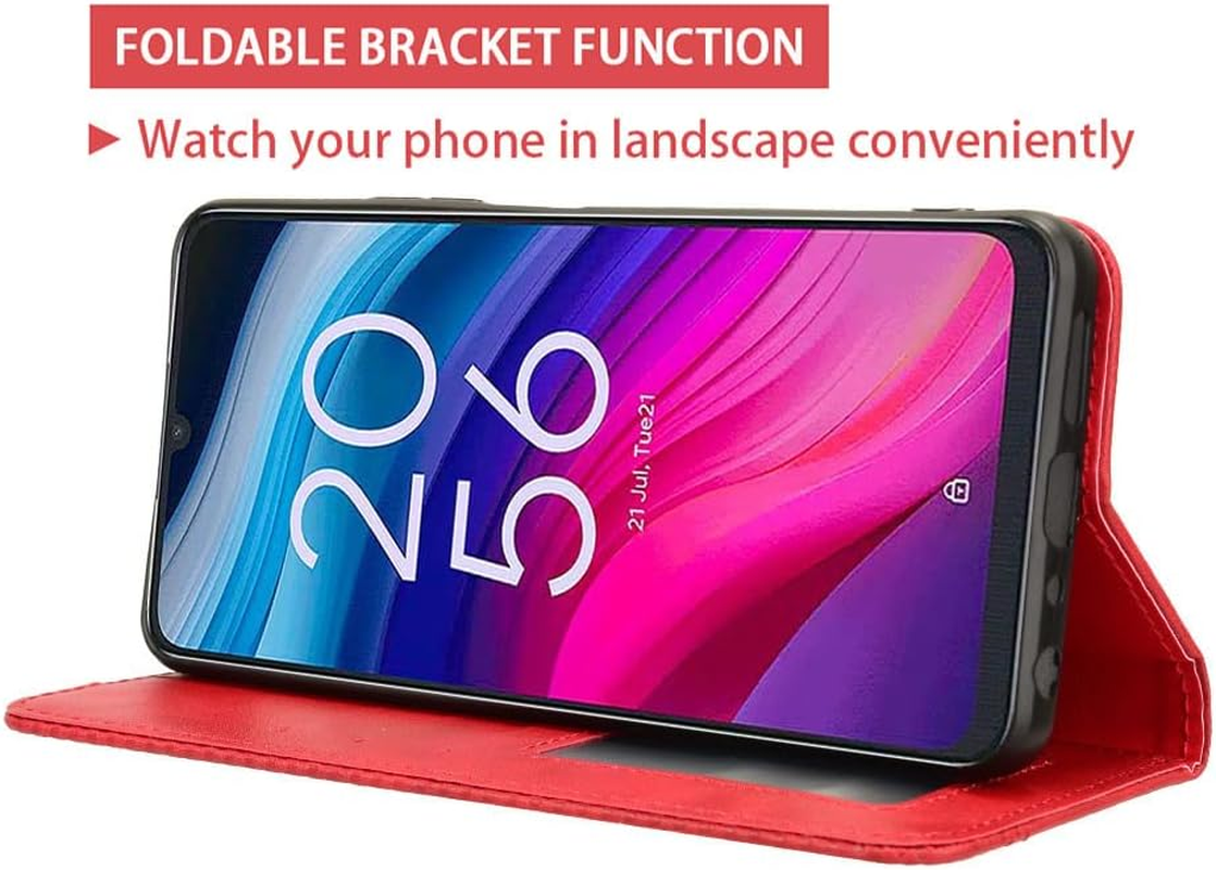 COMAKU Multifunctional TCL 505 Case, Wallet Phone Case with Built-In Card Slots - Red - Red image number 5