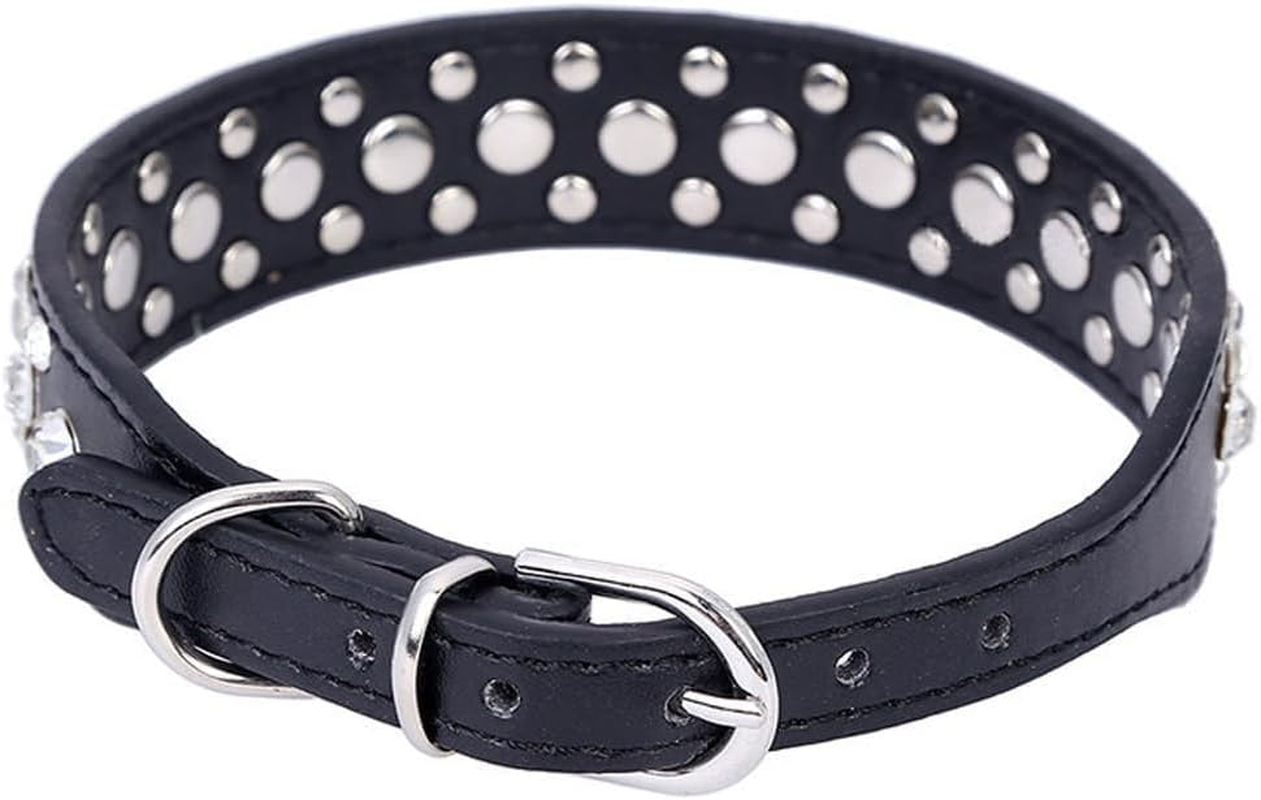Personalized Rhinestone Leather Bling Crystal Pet Dog Cat Collars for Small Medium Breeds (Black, L) image number 2