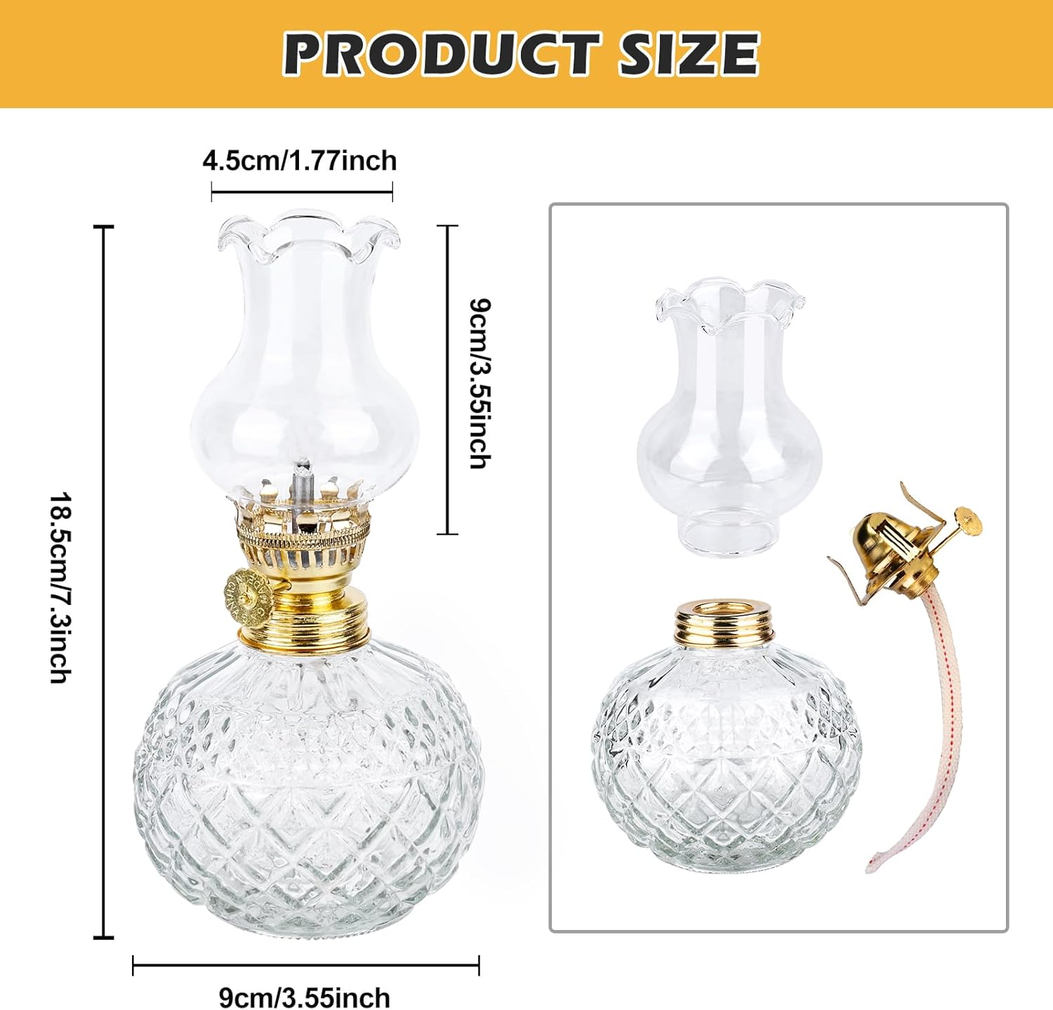 Petroleum Lamp for Indoor Use, Pack of 2, Oil Lamps Made of Glass, Retro Nostalgia, Transparent, Adjustable Brightness, Windproof, Decorative Oil Lamp for Living Room, Emergency Use, Dining Room image number 3