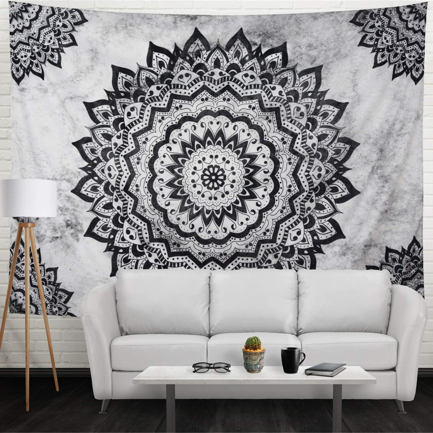Leofanger Black and White Tapestry Mandala Tapestry Bohemian Flower Wall Tapestry Psychedelic Hippie Tapestry Wall Hanging for Bedroom (70.8 &times; 92.5 Inches) image number 3