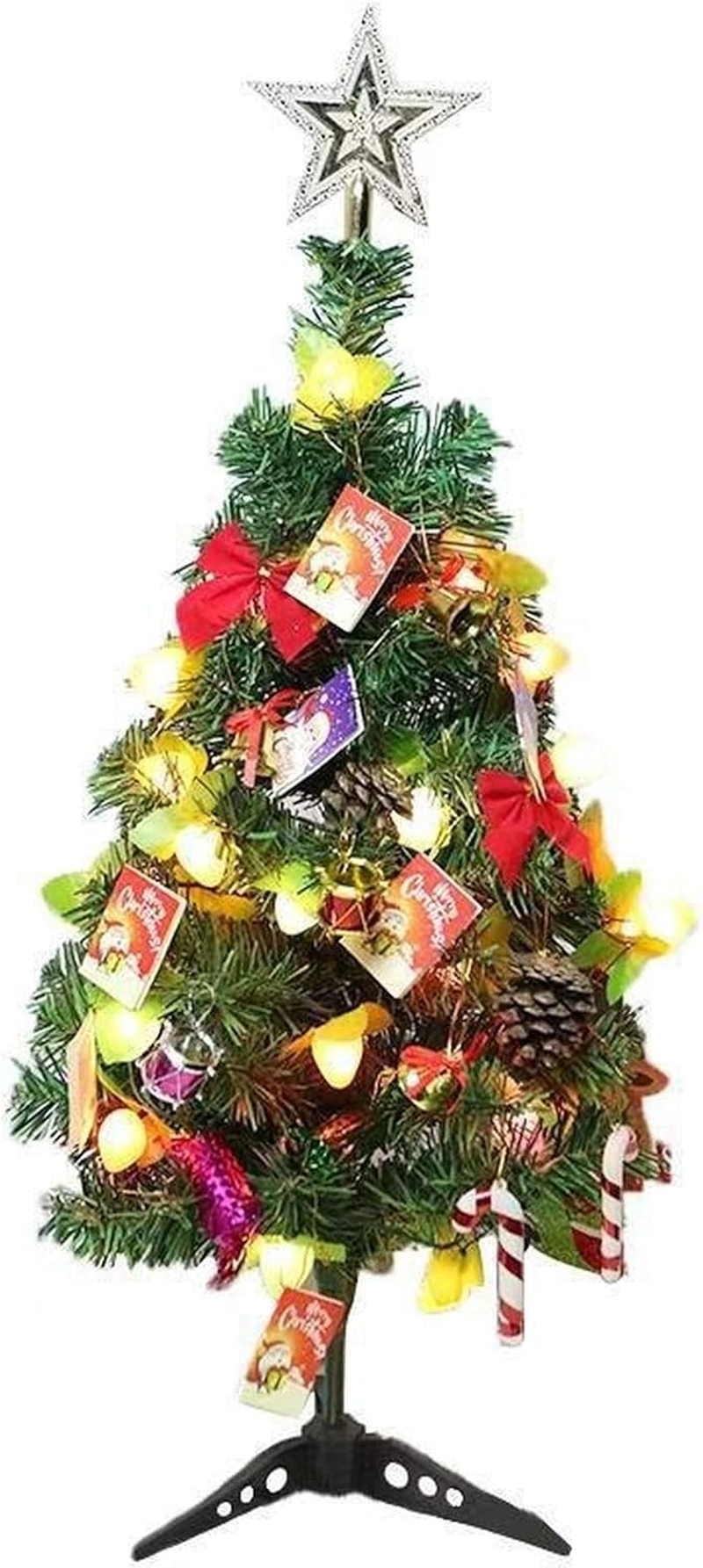 KEAIDO 24" Tabletop Christmas Tree Set, LED Prelit Small Xmas Tree Kit with String Light, Hanging Ornaments Pine Cones, Star Tree Topper, Seasonal Decor DIY (24Inch/60Cm) image number 5