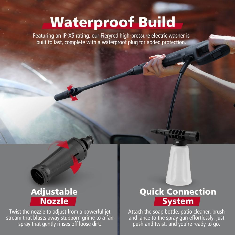 Fieryred High Pressure Washer 4200PSI, 2700W with Turbo/Spray Nozzle, Lance, Detergent Bottle, Brush, Rotary Surface Cleaner, 5M Hose, Electric Pressure Cleaner for Cleaning Patios, Cars, Homes image number 3