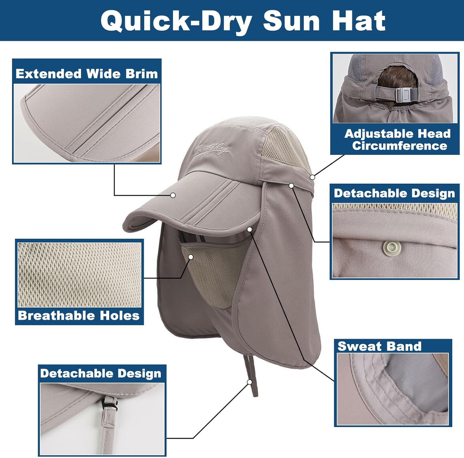Surblue Neck Face Flap Outdoor Cap UV Protection Sun Hats Fishing Hat Quick-Drying UPF50+ image number 4