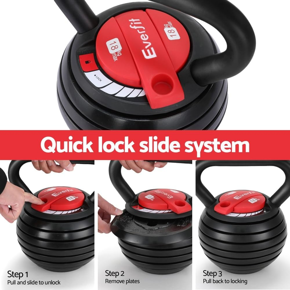 Everfit 18Kg Adjustable Kettlebell Set Portable Kettle Bell Weight Dumbbells