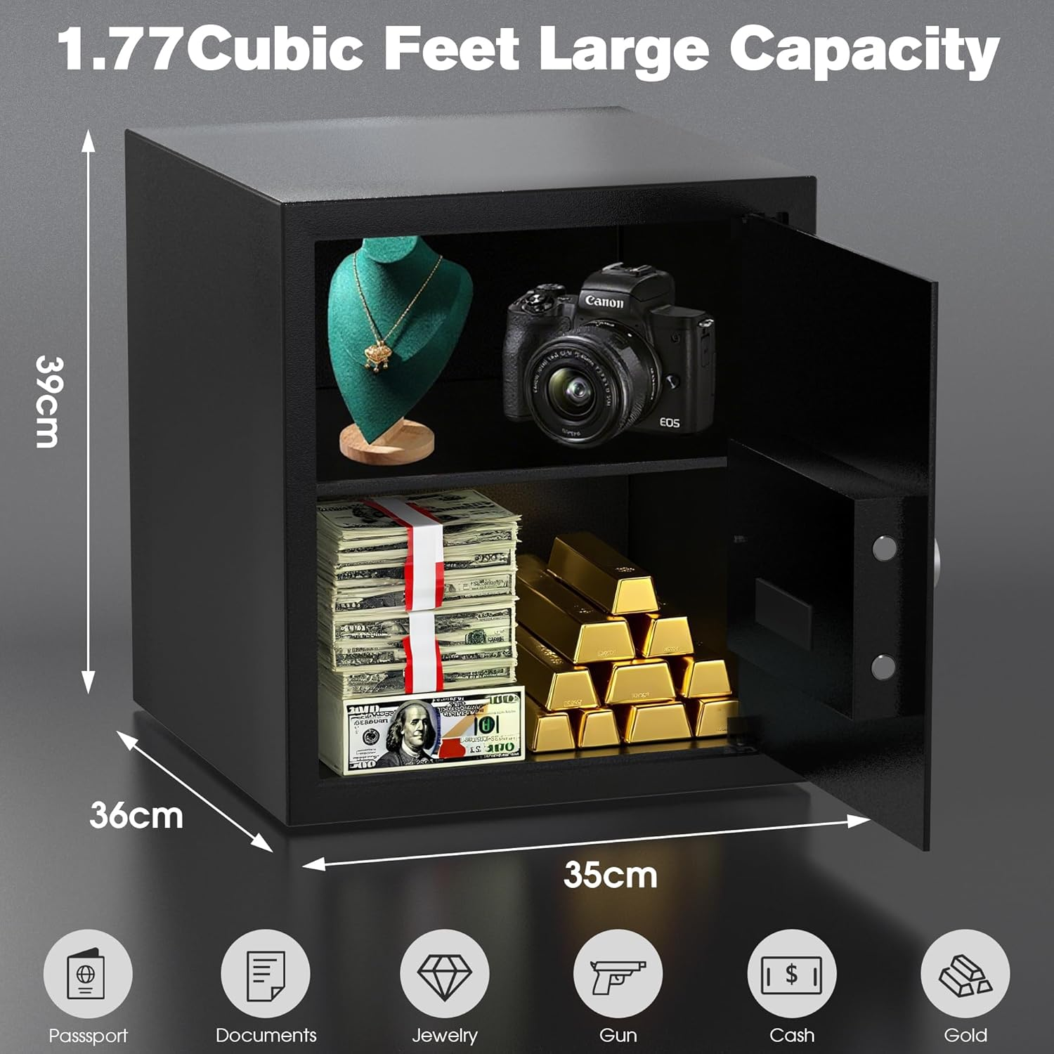 Advwin Security Safe and Lock Box, Steel Drop Safe with Electronic Digital Keypad and Keys, 50 L/1.77Cubic Feet, for Home Office Hotel Business Jewelry Cash image number 4