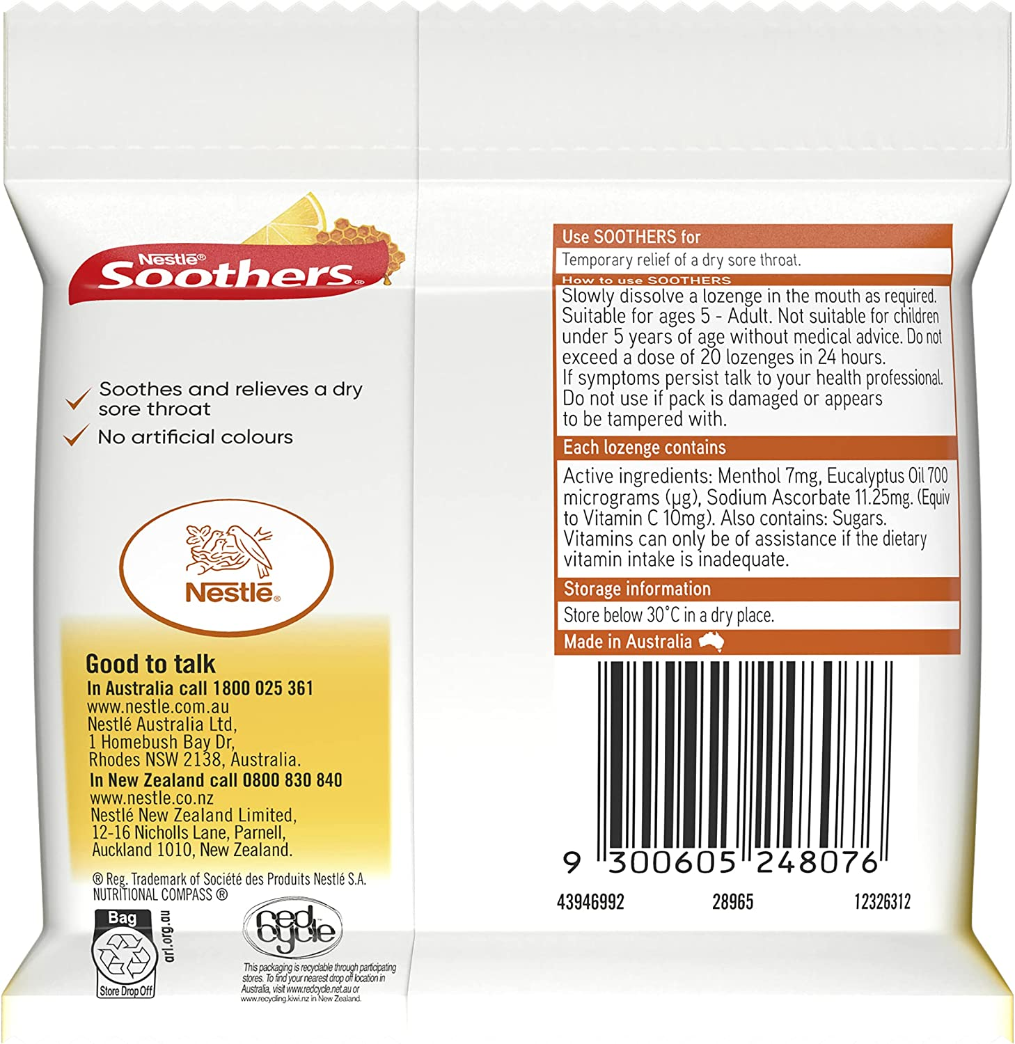 Soothers Honey and Lemon Sore Throat Lozenges 30 Pack, 120G image number 5