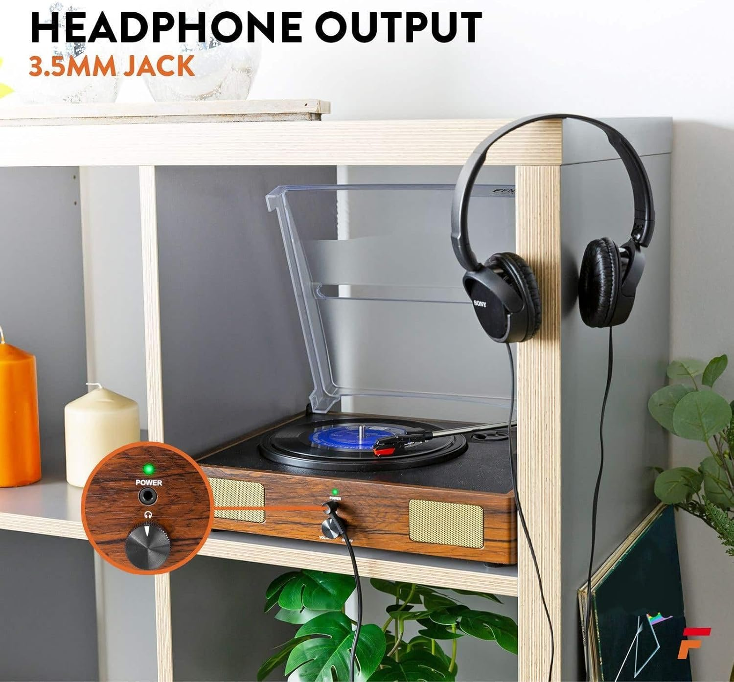 Fenton RP106W Record Player with Built-In Speakers, Vinyl to MP3 USB Conversion, Ceramic Cartridge, Wood image number 5