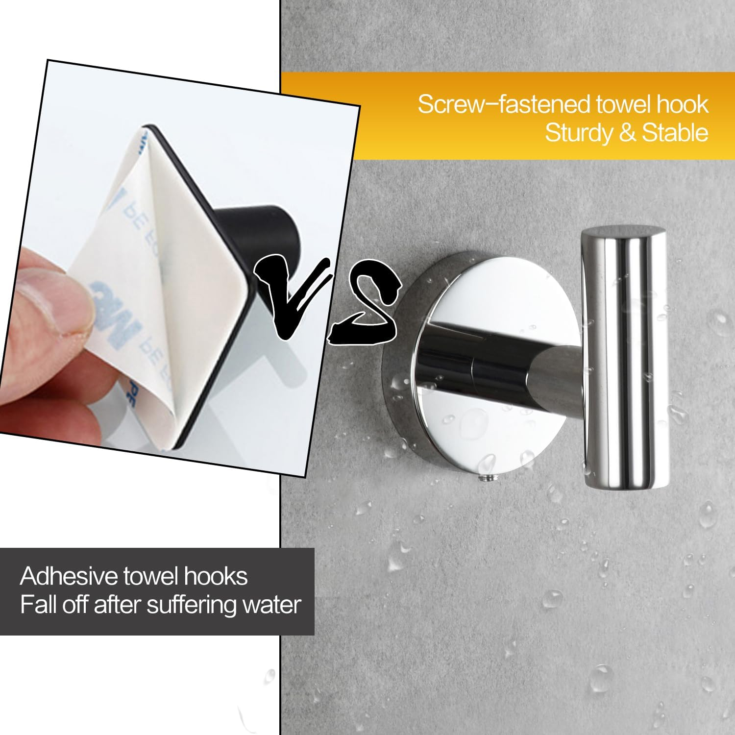 2/4/8 Pack Towel Hooks, Robe Hook, Bathroom Coat Hook Wall Mounted, SUS304 Stainless Steel Bathroom Hooks, Towel Hook for Bedroom Kitchen Hotel Office(8 Pack Matte Black)