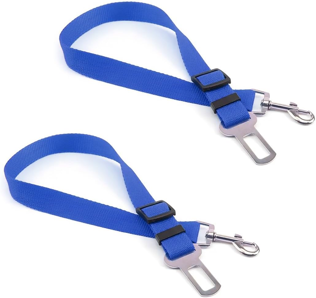 CGEAMDY 2 Pieces Dog Car Safety Seat Belt, Adjustable Dog Car Safety Belt with Universal Plug & Locking Bar, Dog Car Seat Belt Lead Restraint Harness Seatbelt Attachment Clip for Pet(Blue)
