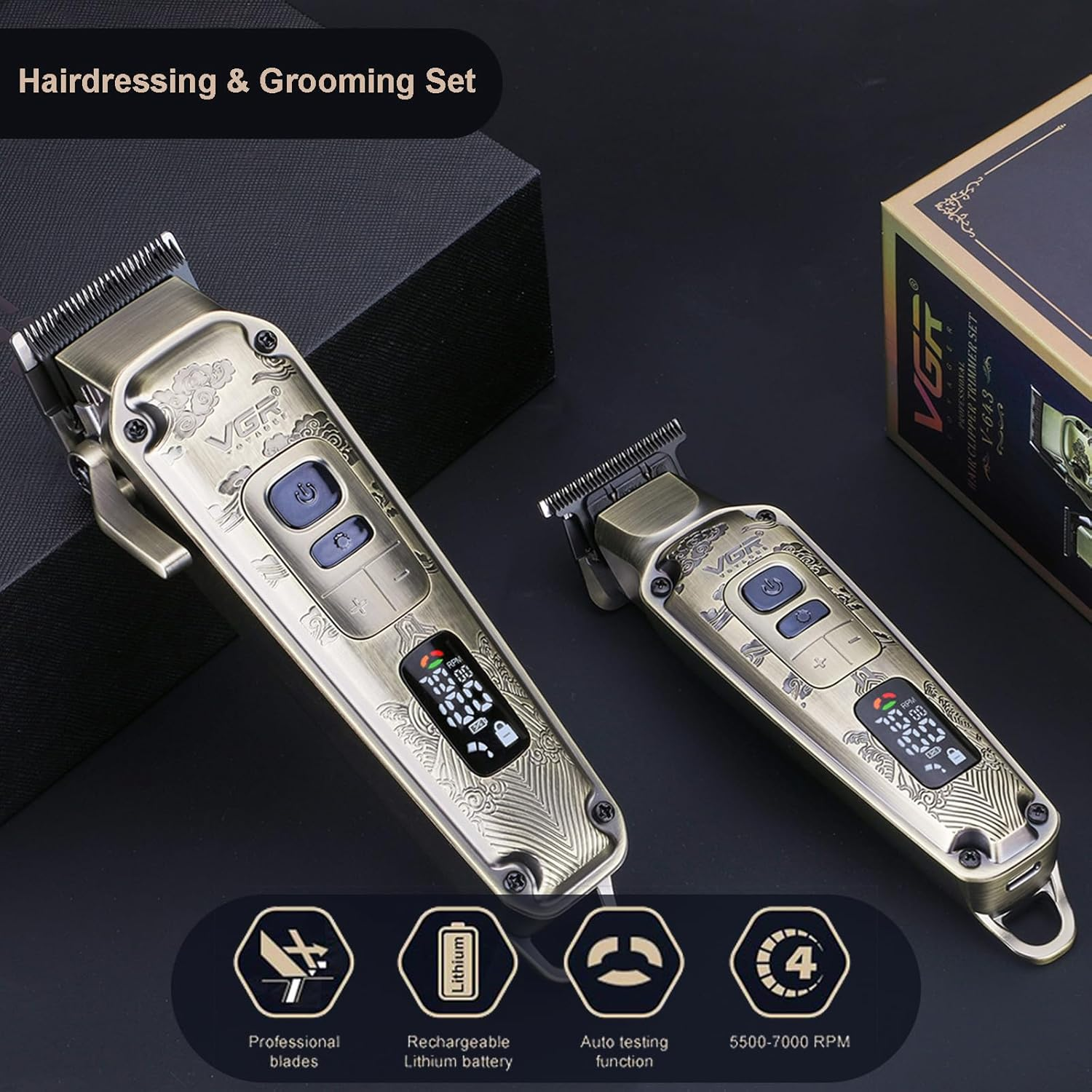 VGR Professional Hair Trimmer for Men, Wireless Beard Trimmer with T Blade, Rechargeable LED Hair Cutting Kit, Gift for Men image number 2