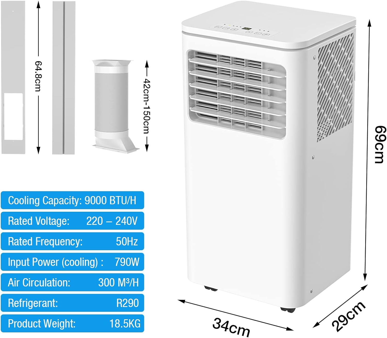 Advwin 9000BTU Portable Air Conditioner, 2.5Kw Portable AC Unit with Cooling, Dehumidifier & Fan, 4-In-1 Air Cooler W/Window Mount Kit for 20-25㎡ Rooms