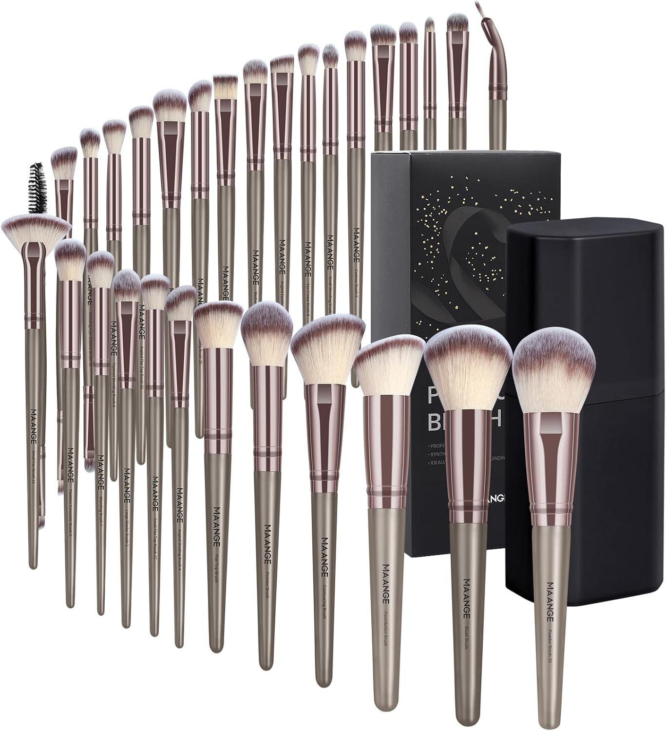 MAANGE 30 Pcs Professional Makeup Brushes with Case, Premium Synthetic Face Foundation Powder Blush Eyeshadow Blending Eye Brush Set Travel Makeup Brushes Set (Champagne) image number 3