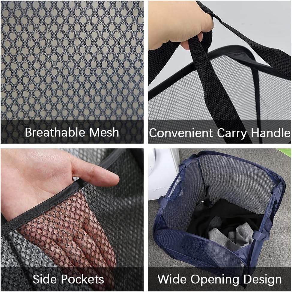 4Pcs Mesh Pop up Laundry Hamper, FHDUSRYO Foldable Pop up Hamper, Collapsible Laundry Basket with Carry Handles, Portable Dirty Clothes Basket with 4 Wash Bags, Mesh Hamper for Dorm Bedroom Travel image number 5