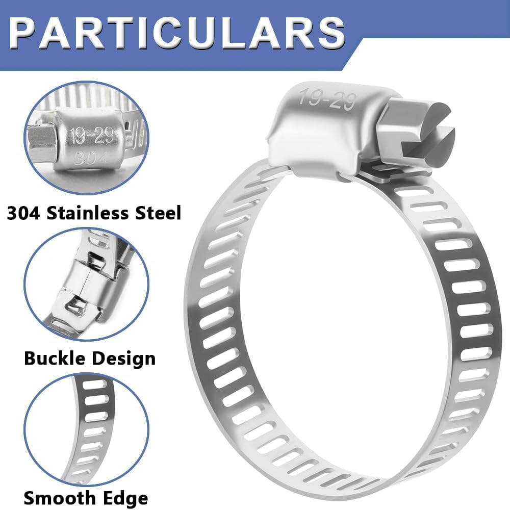 50Pcs Assorted Sizes Hose Clamps Kit, 304 Stainless Steel Adjustable 6-29Mm Range, Worm Gear Hose Clamp Perfect for Plumbing Automotive and Mechanical Applications image number 5