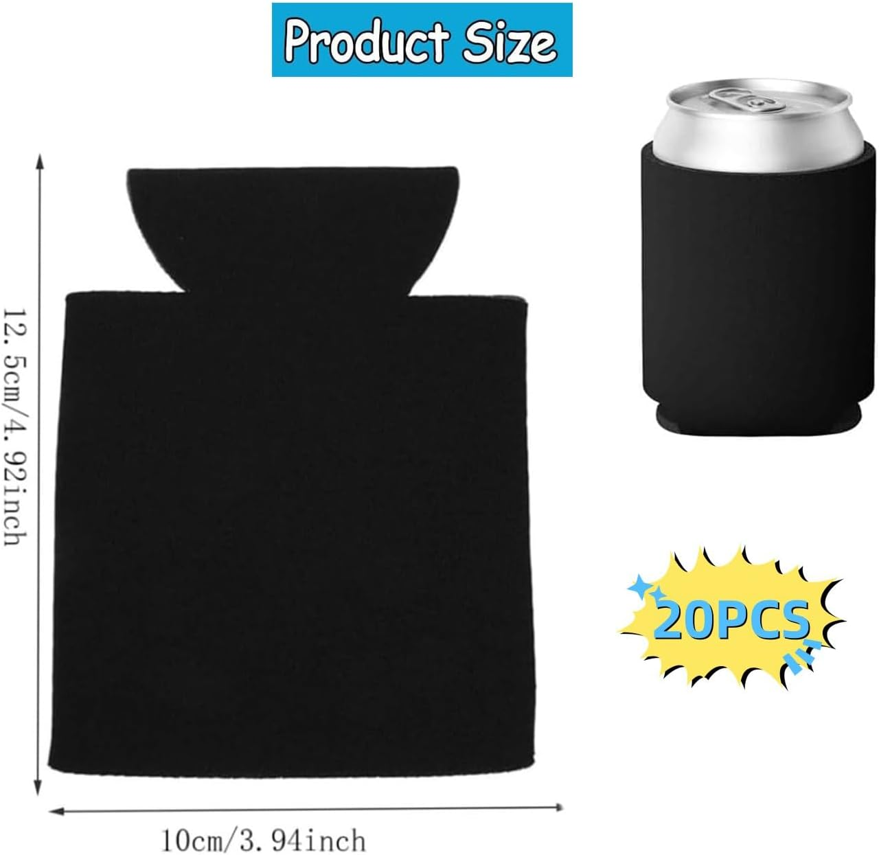 Yharnamite 20 Pcs Blank Beer Can Cooler Sleeves, Beer Can Coolers Sleeves, Soft Insulated Beer Can Cooler Sleeves for Soda, Beer & Water Bottles (Black) - Black image number 3