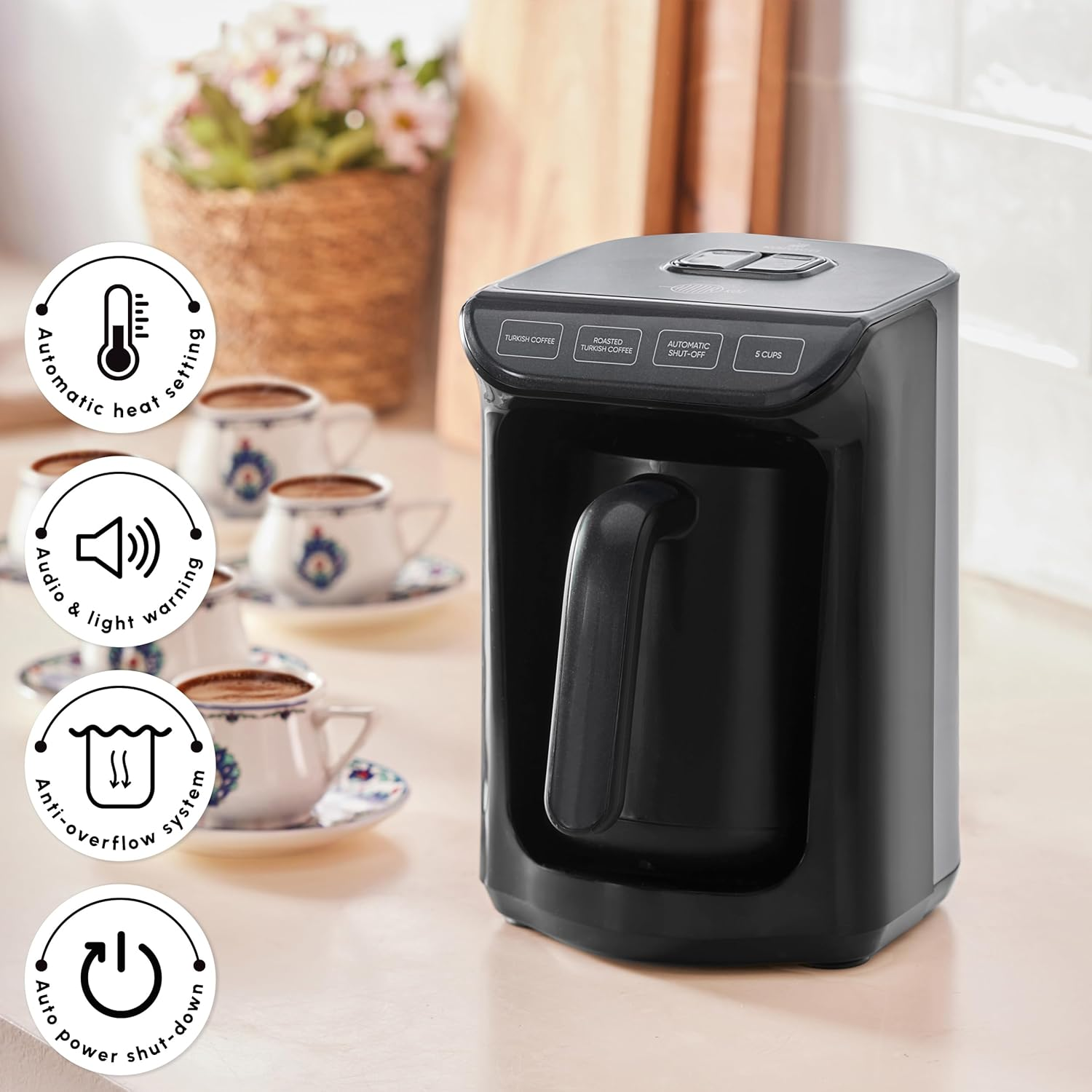 KARACA Hatır K&ouml;z Turkish Coffee Machine for 5 People, 535W, Fully Automatic, Simple and Traditional Coffee Maker, Shiny Black image number 1