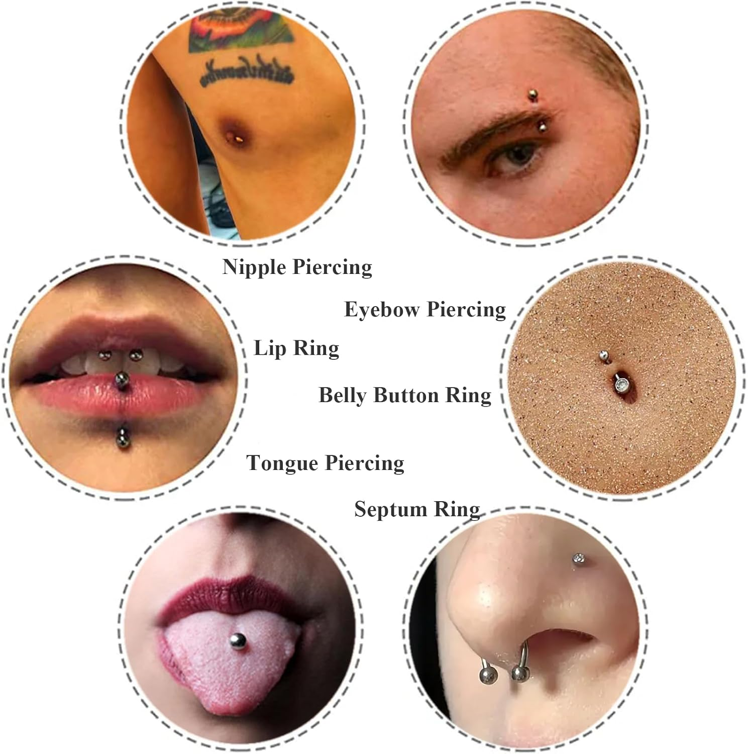 Orglace Body Piercing Kit for Nipple,Tongue,Eyebrow,Lip,Belly Button,316L Surgical Stainless Steel Ring,At Home Self Body Piercer Kit image number 2