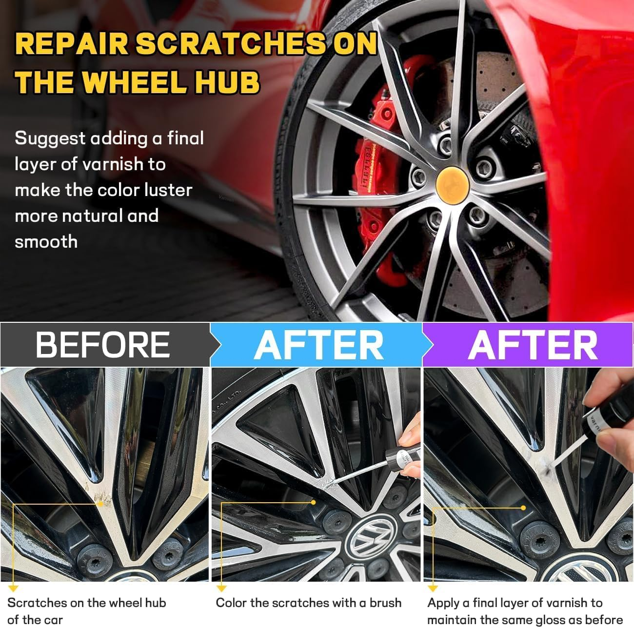 STR Silver Rim Touch up Paint, Wheel Repair Paint Quick and Easy, for Cars Wheel, Car Repair, Universal Color for Rims image number 3